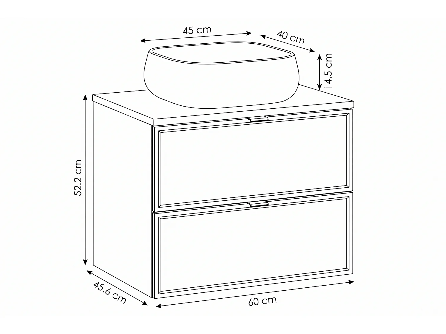 Meuble Yento avec lavabo de 60 cm et plan de travail