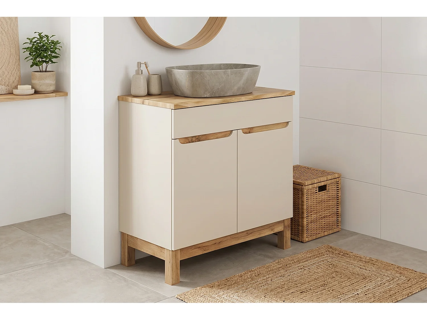Ensemble de meubles de 80 cm avec plan de travail et lavabo à poser Anna