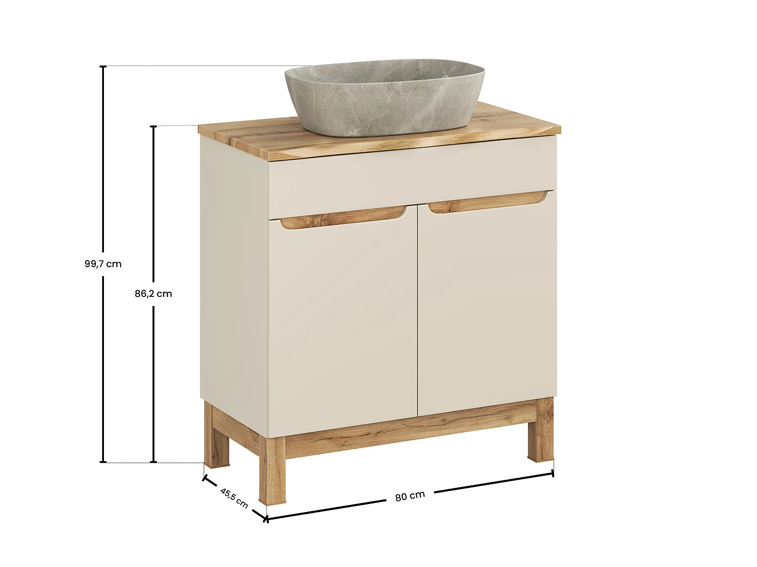 Ensemble de meubles de 80 cm avec plan de travail et lavabo à poser Anna