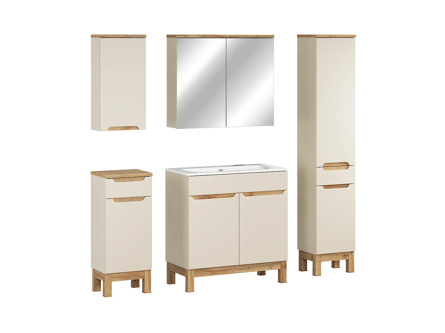 Ensemble de meubles Bali Cashmere 80cm avec lavabo de meuble SKY, armoire haute, armoire basse et armoire avec miroir
