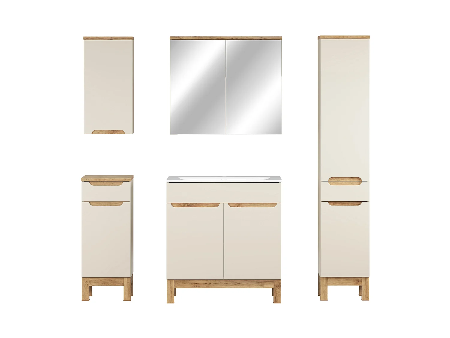 Ensemble de meubles Bali Cashmere 80cm avec lavabo de meuble SKY, armoire haute, armoire basse et armoire avec miroir