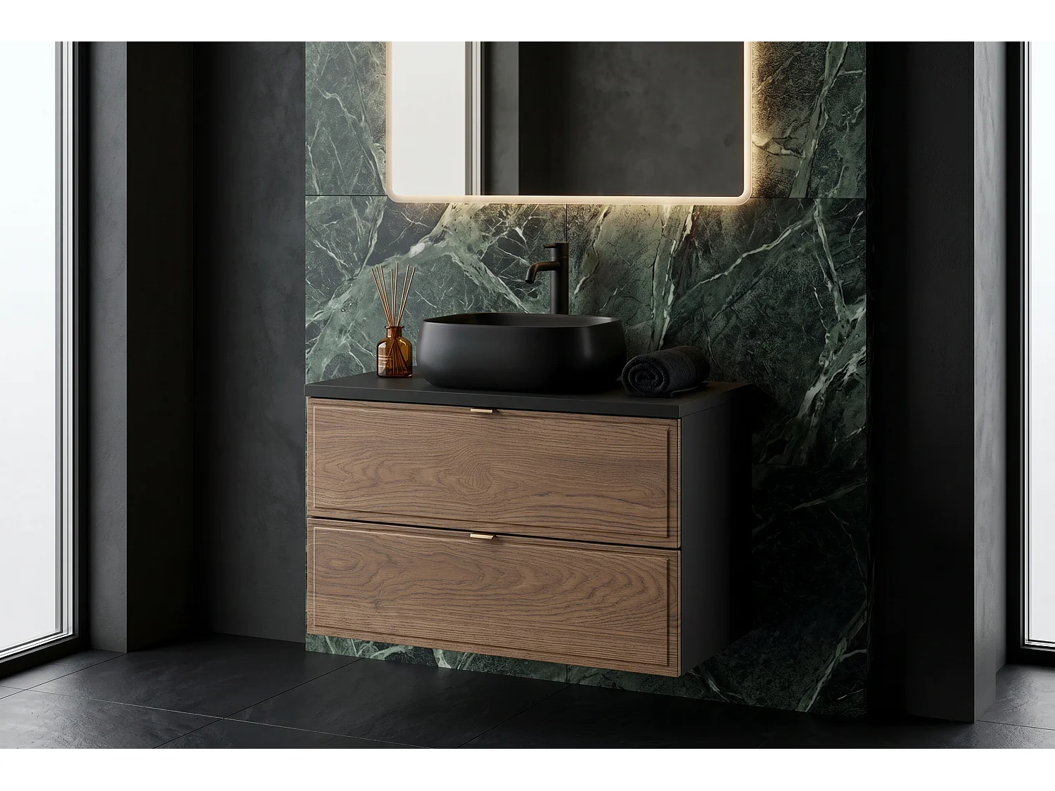 Meuble Lumen avec lavabo de 80 cm et plan de travail