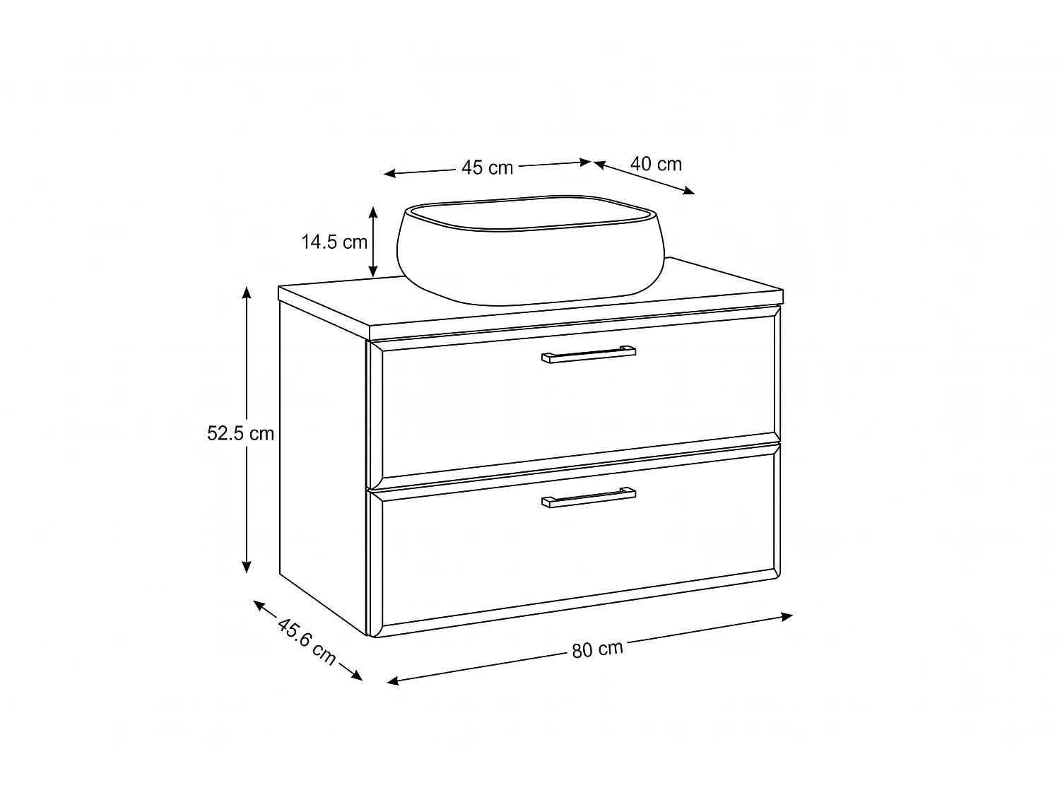 Meuble Lumen avec lavabo de 80 cm et plan de travail