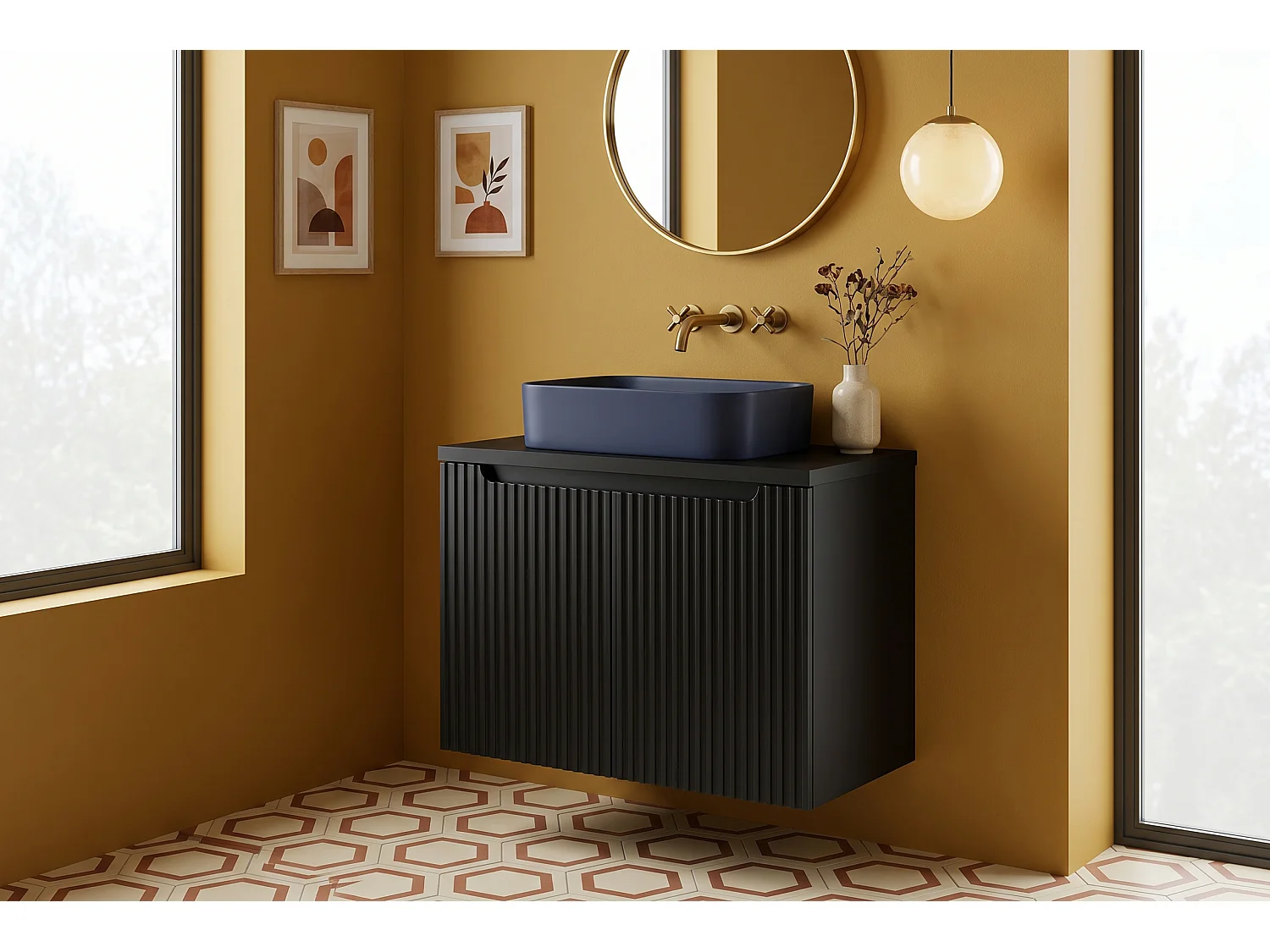 Meuble Zorano avec lavabo de 80 cm et plan de travail