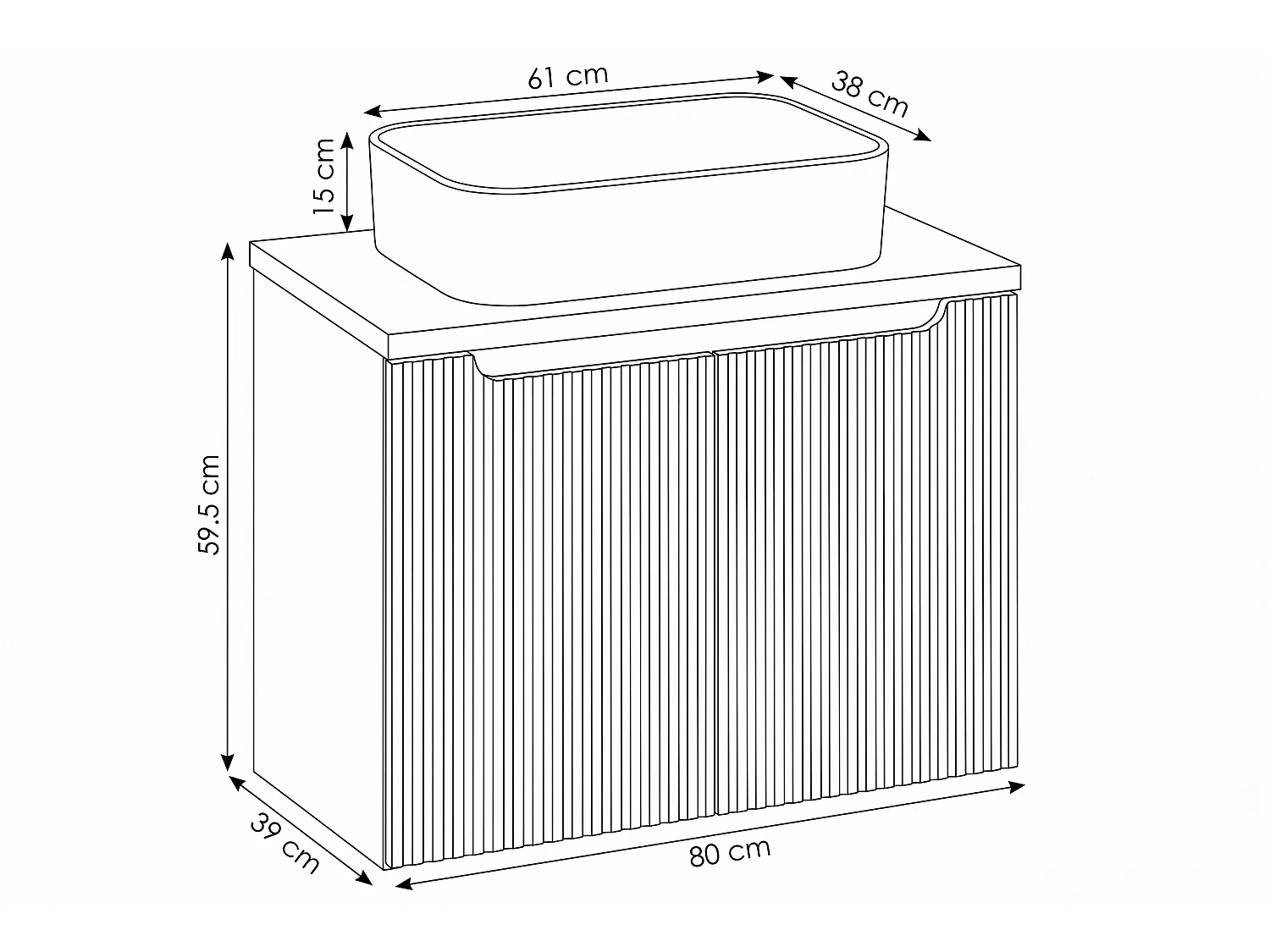 Meuble Zorano avec lavabo de 80 cm et plan de travail