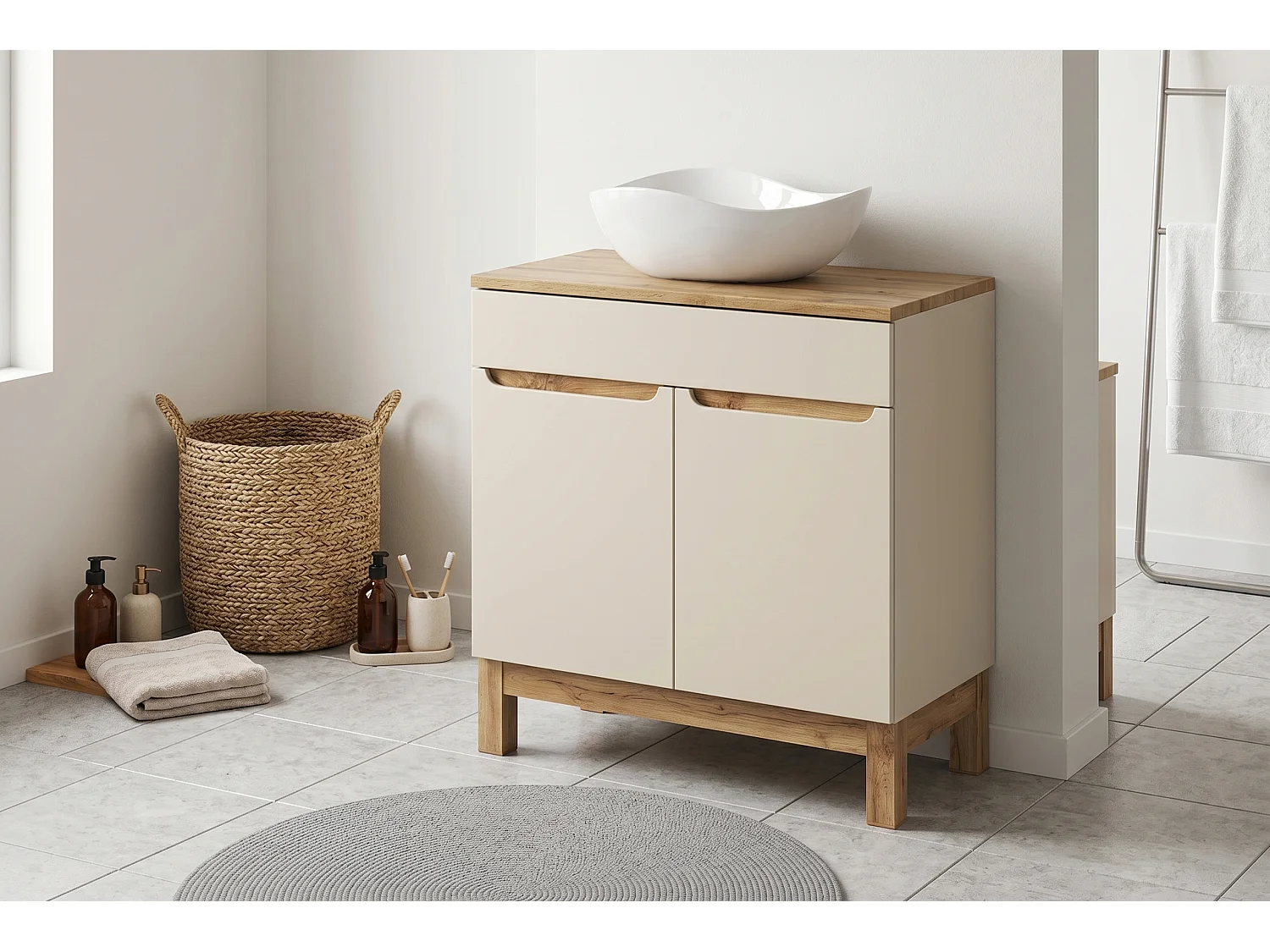 Set di mobili Bali Cashmere 80cm con piano e lavabo Cloud
