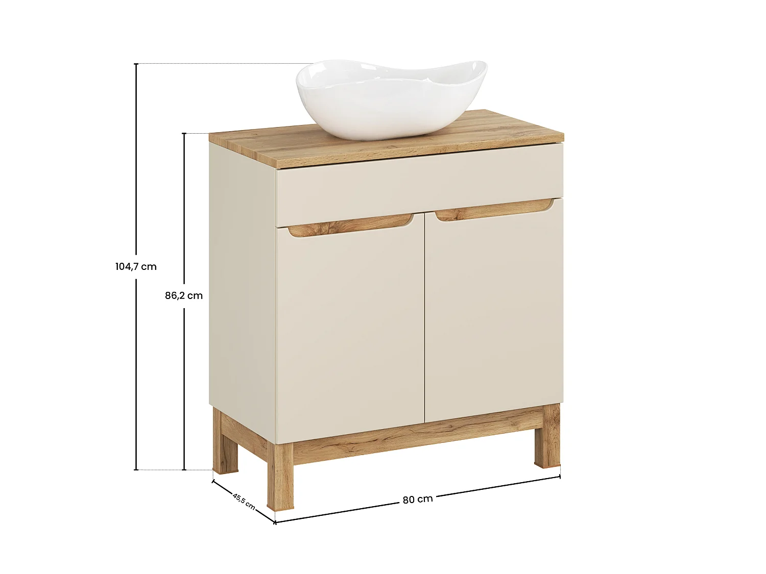 Set di mobili Bali Cashmere 80cm con piano e lavabo Cloud