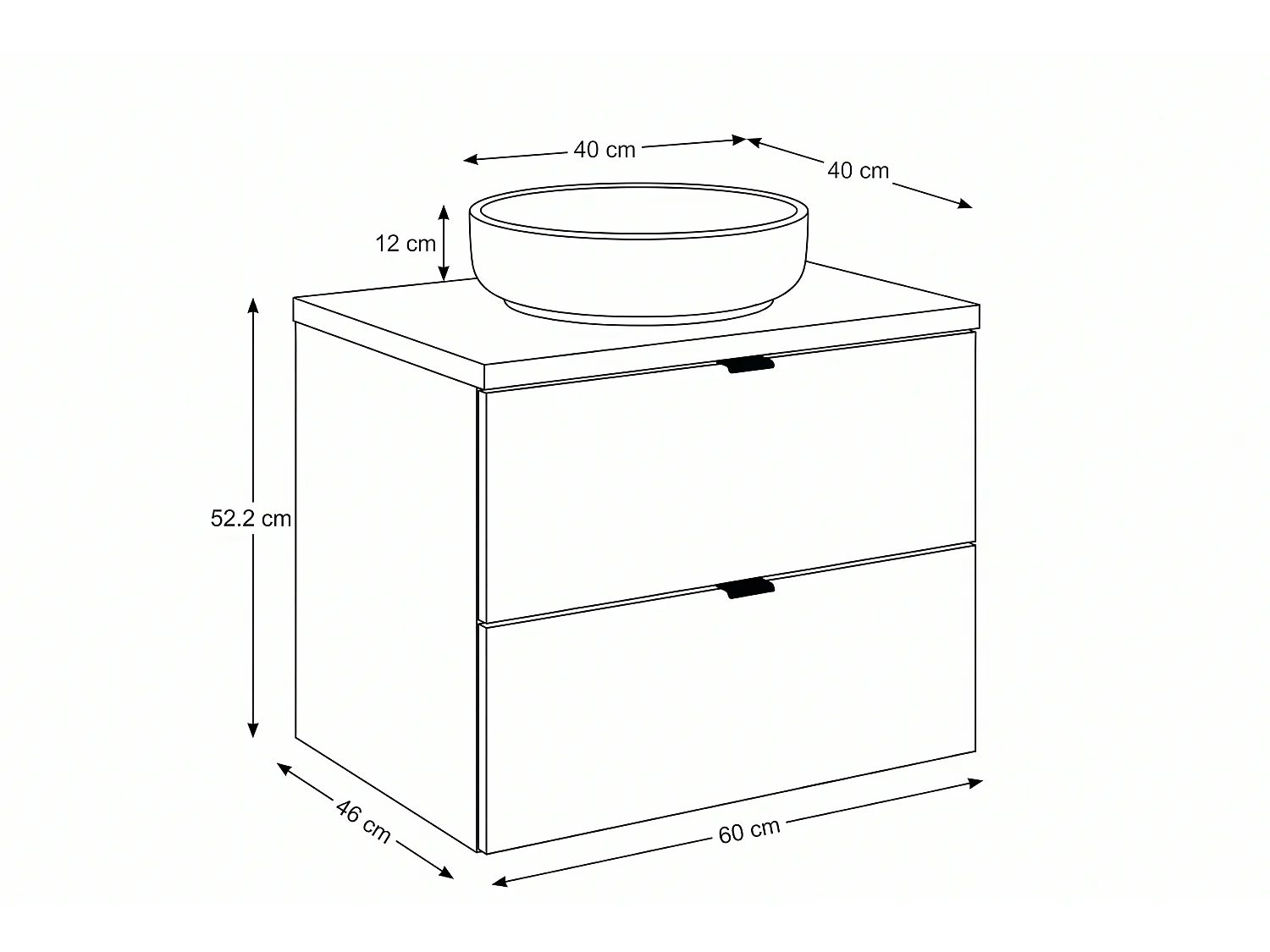 Mueble Uvero con lavabo de 60 cm y encimera