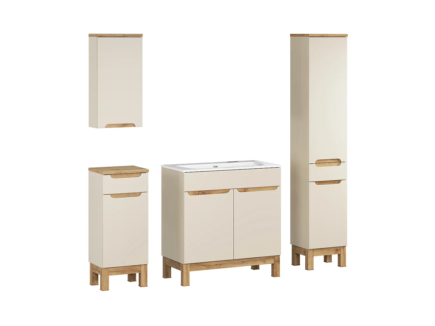 Set di mobili Bali Cashmere 80cm con lavabo SKY, armadio alto e armadio basso