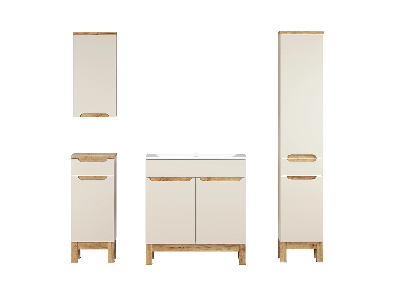 Set di mobili Bali Cashmere 80cm con lavabo SKY, armadio alto e armadio basso
