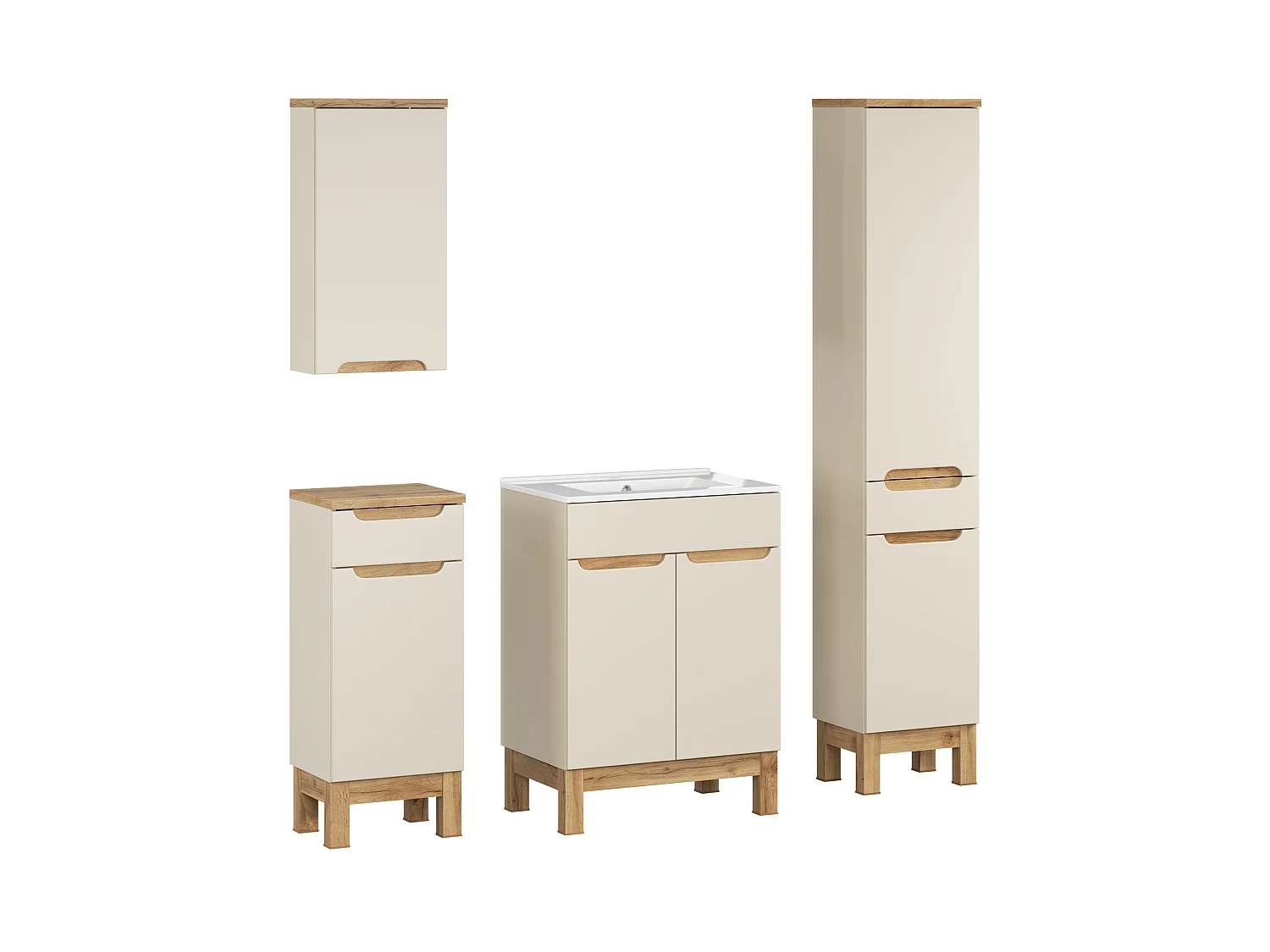 Conjunto de muebles Bali Cashmere 60cm con lavabo de mueble Lava, armario alto y armario bajo
