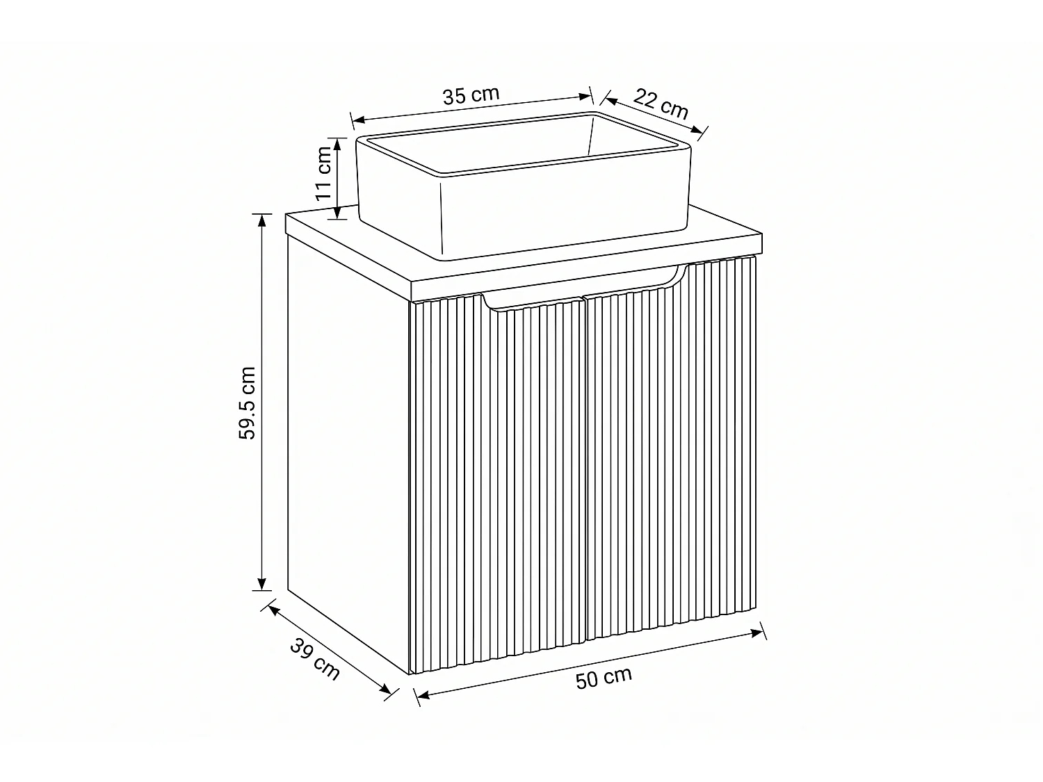 Meuble Verino avec lavabo de 50 cm et plan de travail