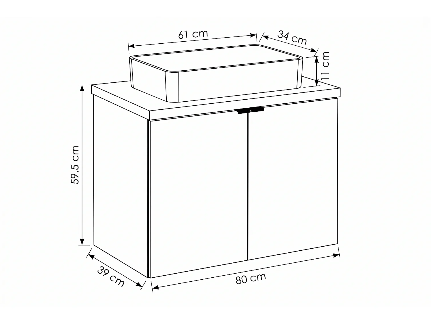 Mobile Zento con lavabo da 80 cm e piano