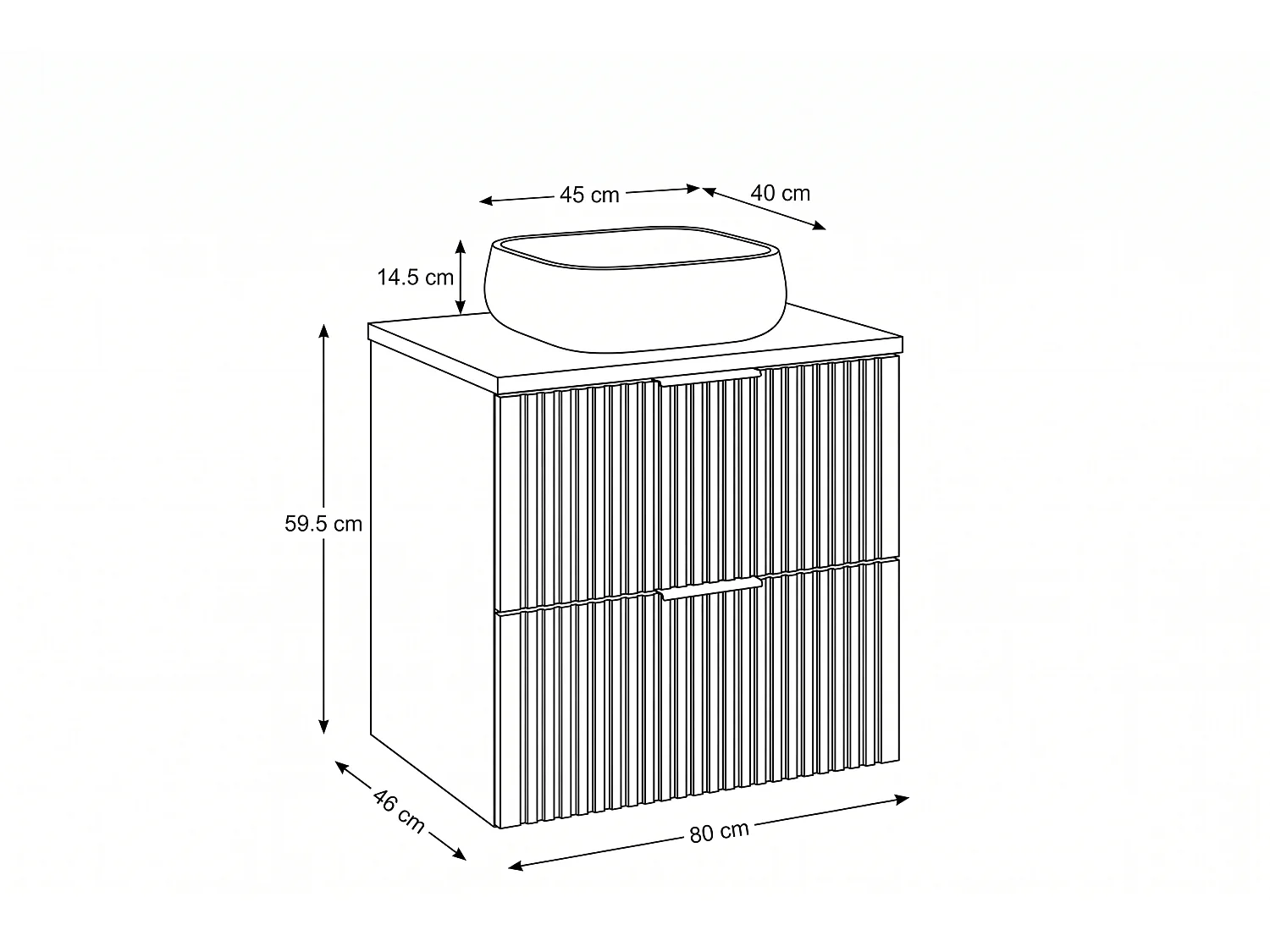 Meuble Kanto avec lavabo de 80 cm et plan de travail