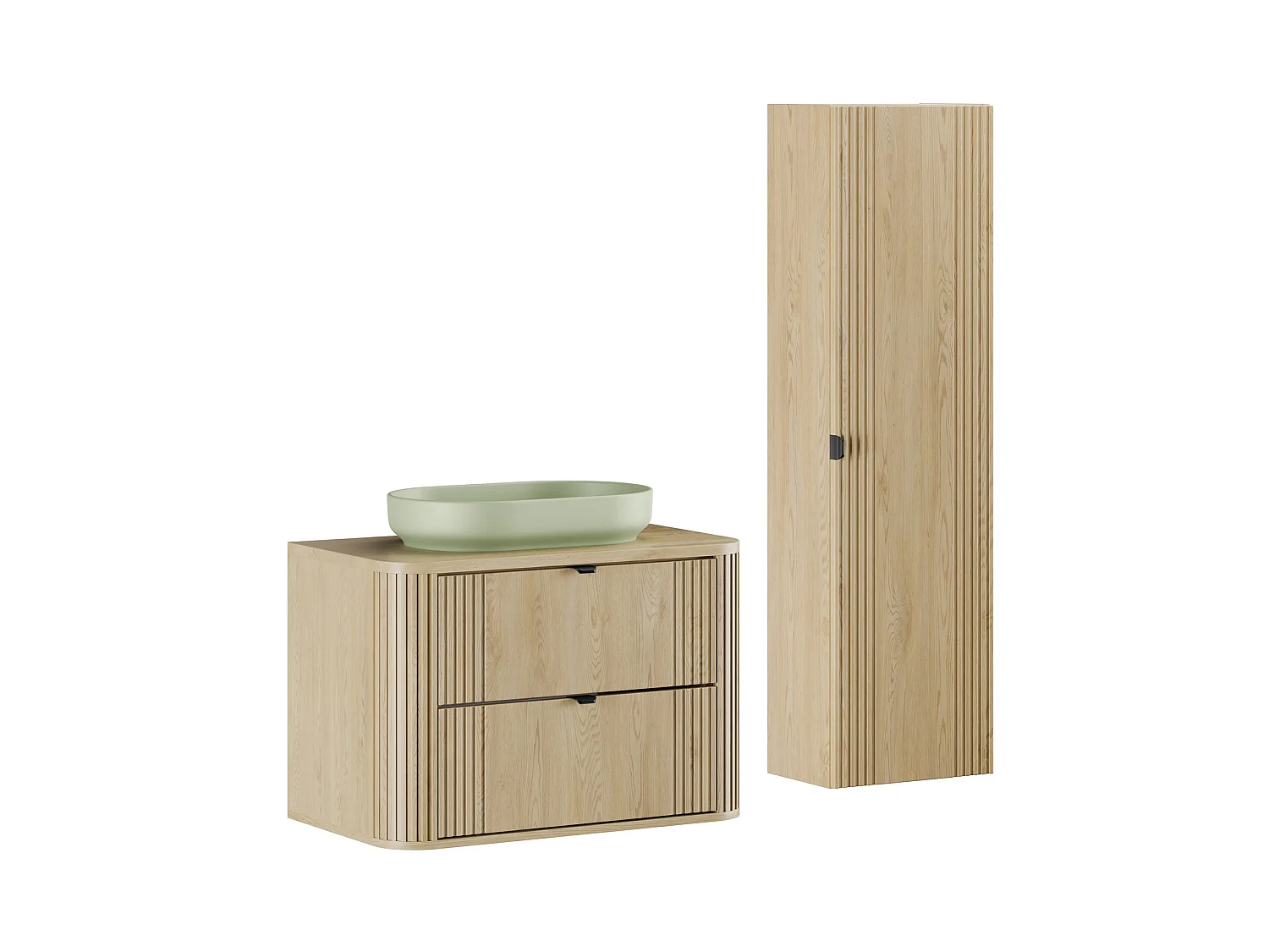Ensemble Ovalia Cremona 80cm avec plan de travail, lavabo à poser River et armoire haute