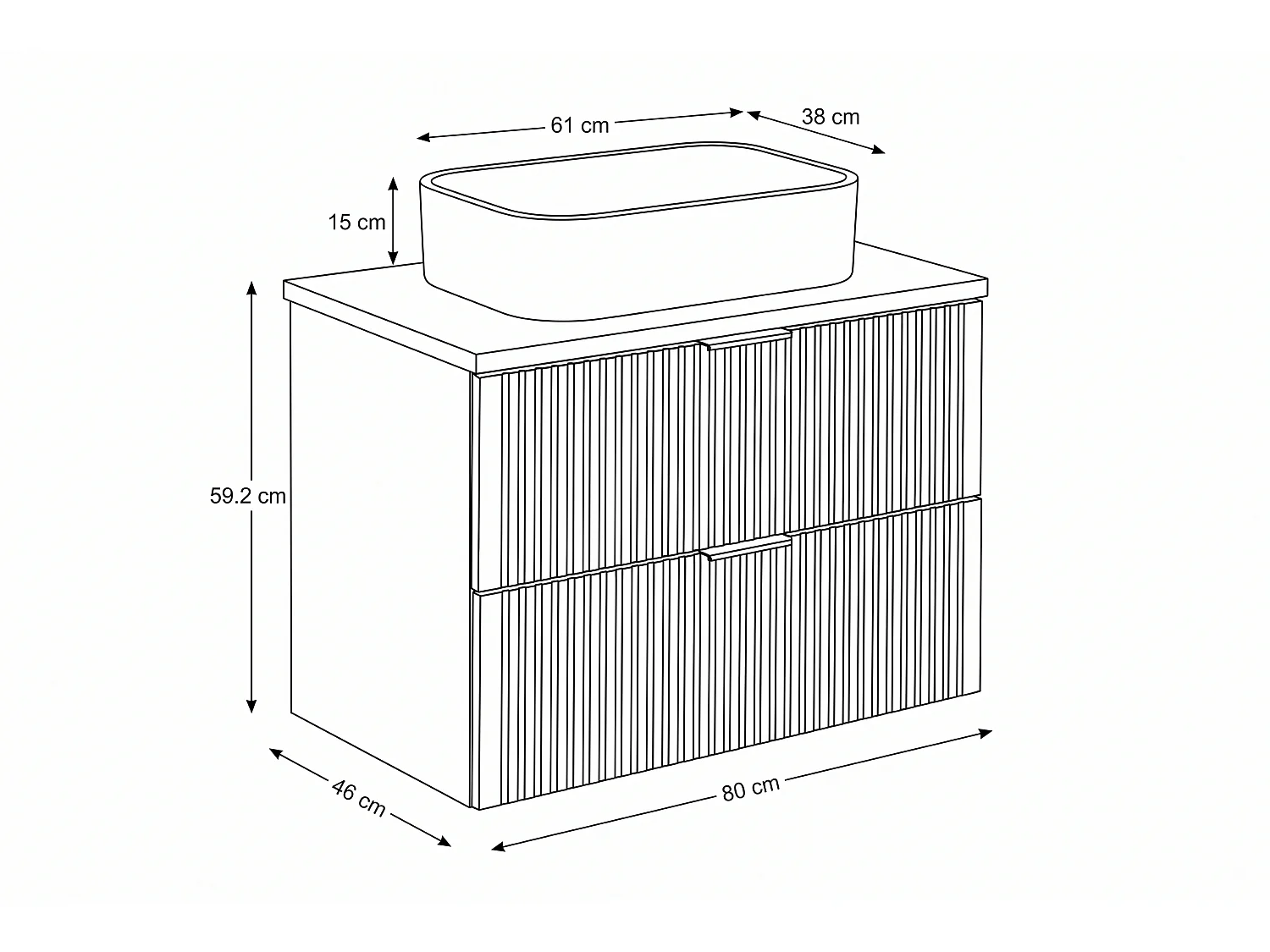 Meuble Gusto avec lavabo de 80 cm et plan de travail