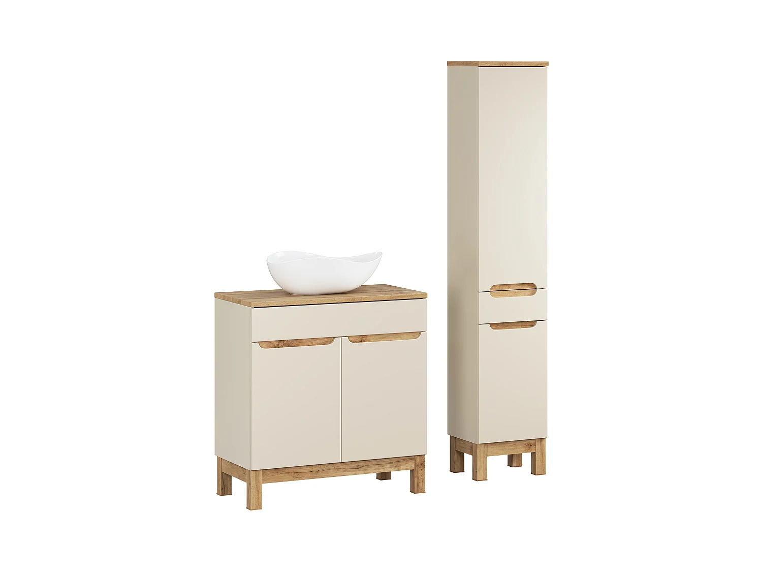 Set di mobili Bali Cashmere 80cm con piano, lavabo Cloud e armadio alto
