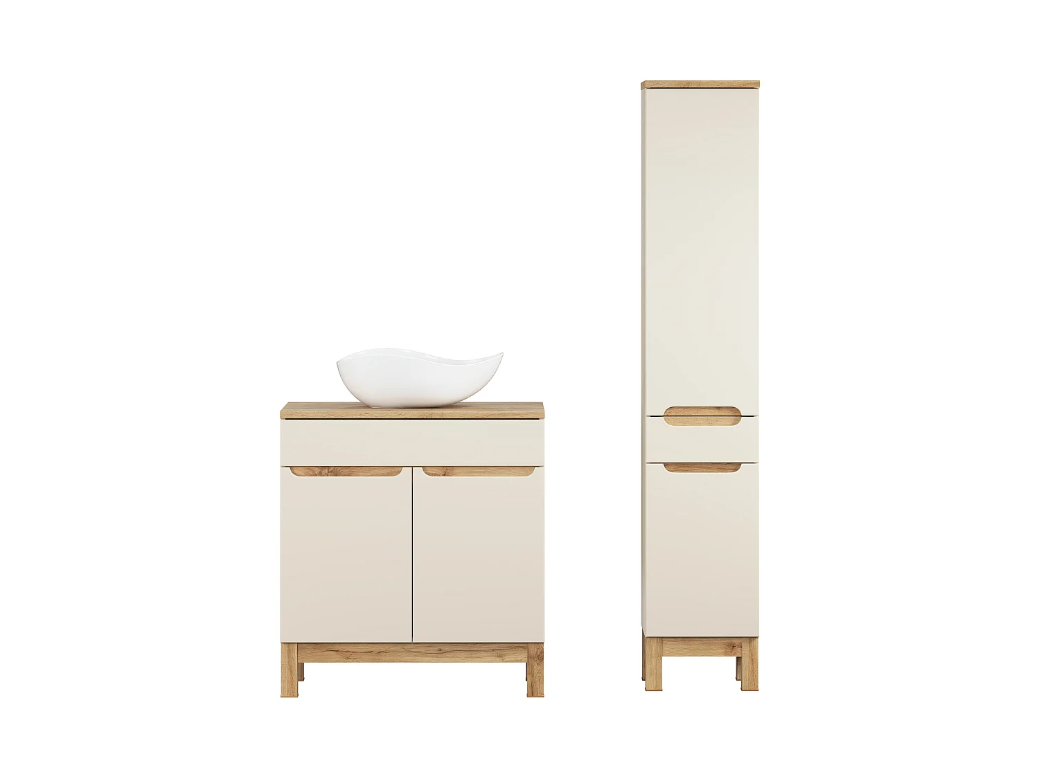 Set di mobili Bali Cashmere 80cm con piano, lavabo Cloud e armadio alto