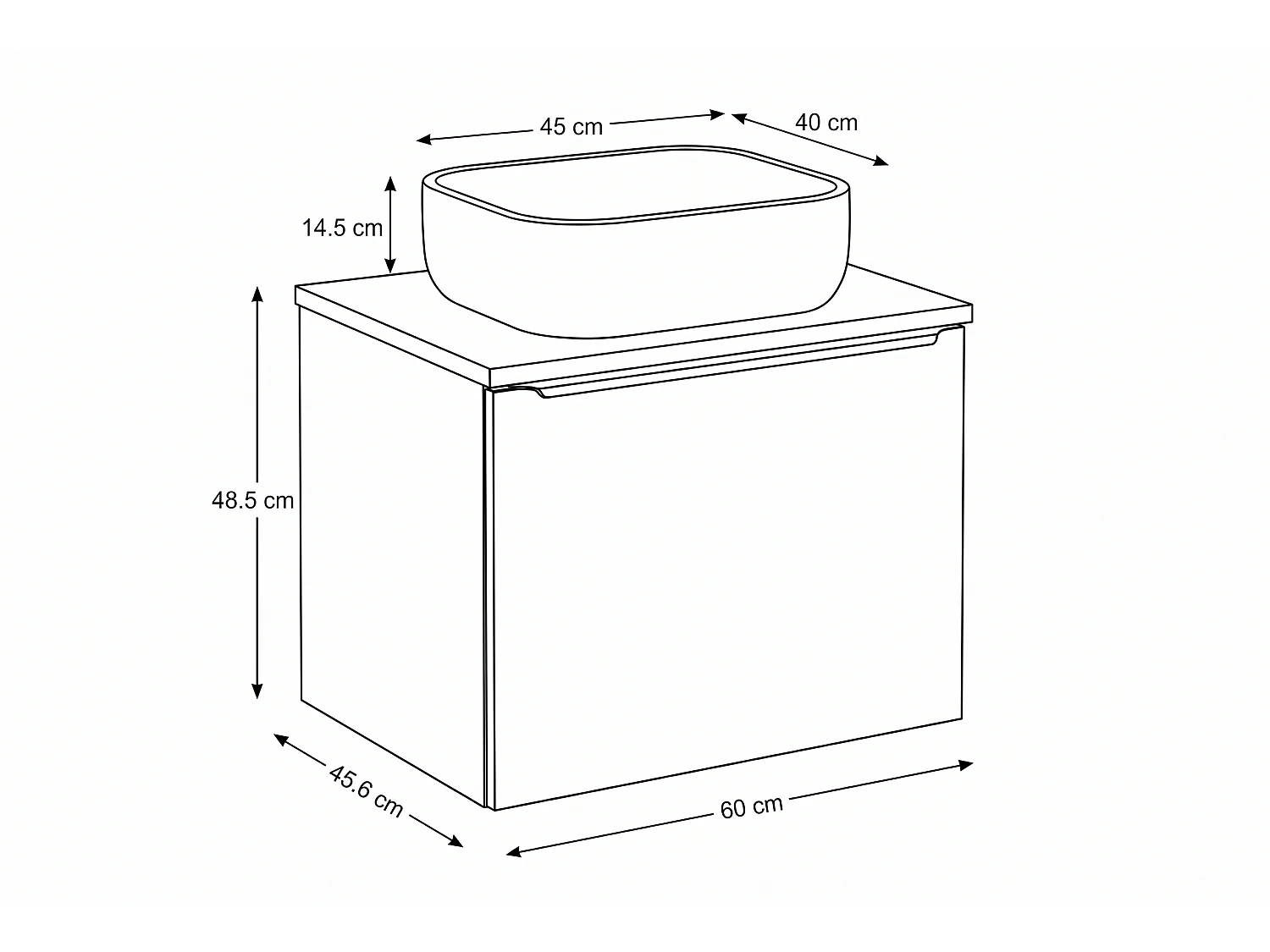 Meuble Merlo avec lavabo de 60 cm et plan de travail