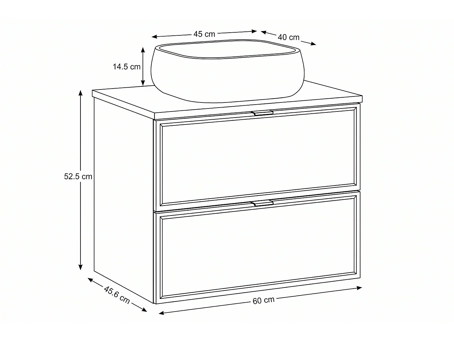 Meuble Selvo avec lavabo de 60 cm et plan de travail