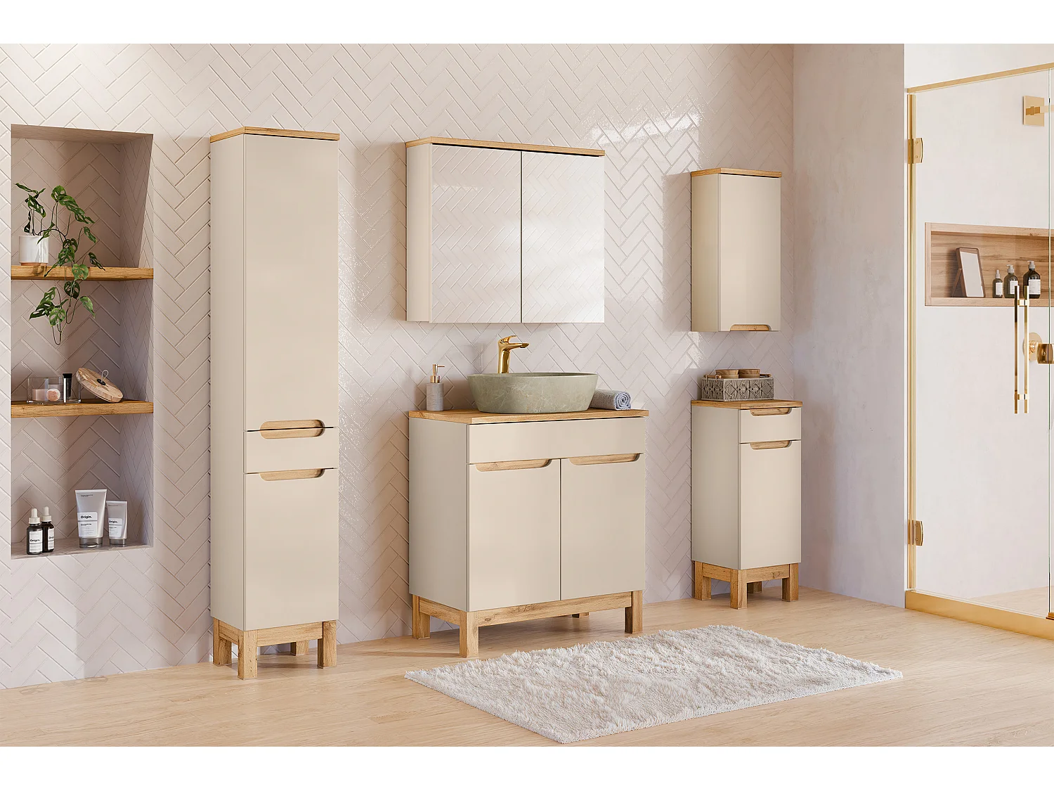 Conjunto de muebles Bali Cashmere 80cm con encimera y lavabo sobre encimera Anna