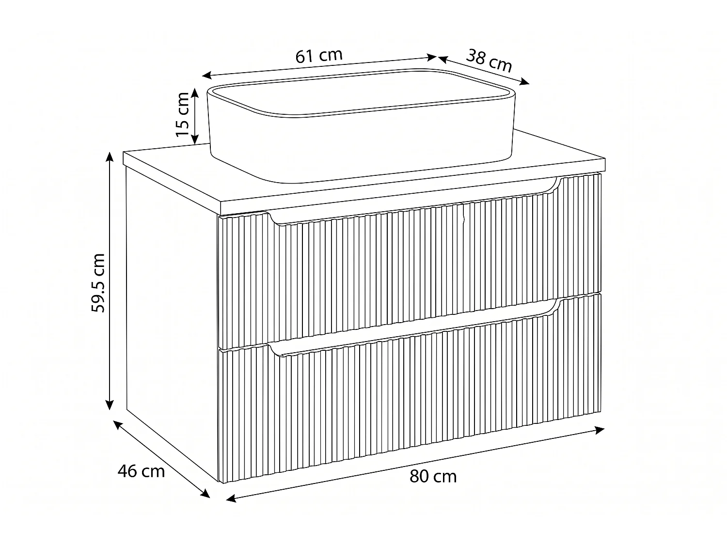 Meuble Eterno avec lavabo de 80 cm et plan de travail