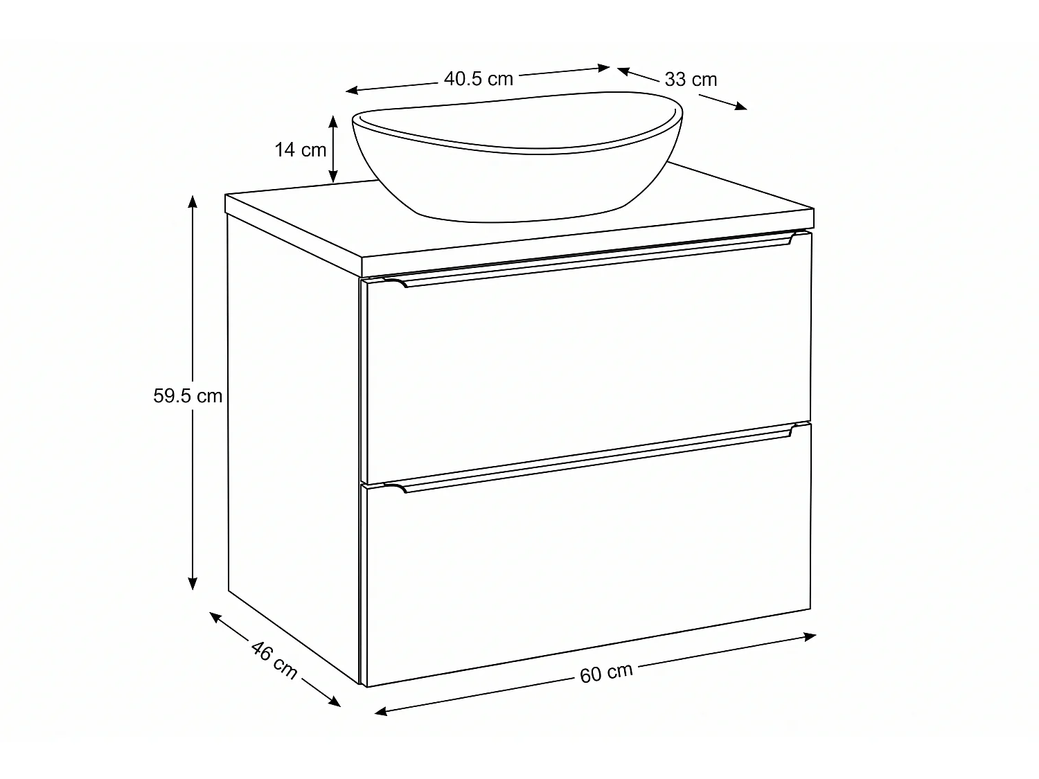 Móvel Galiano com lavatório de 60 cm e tampo