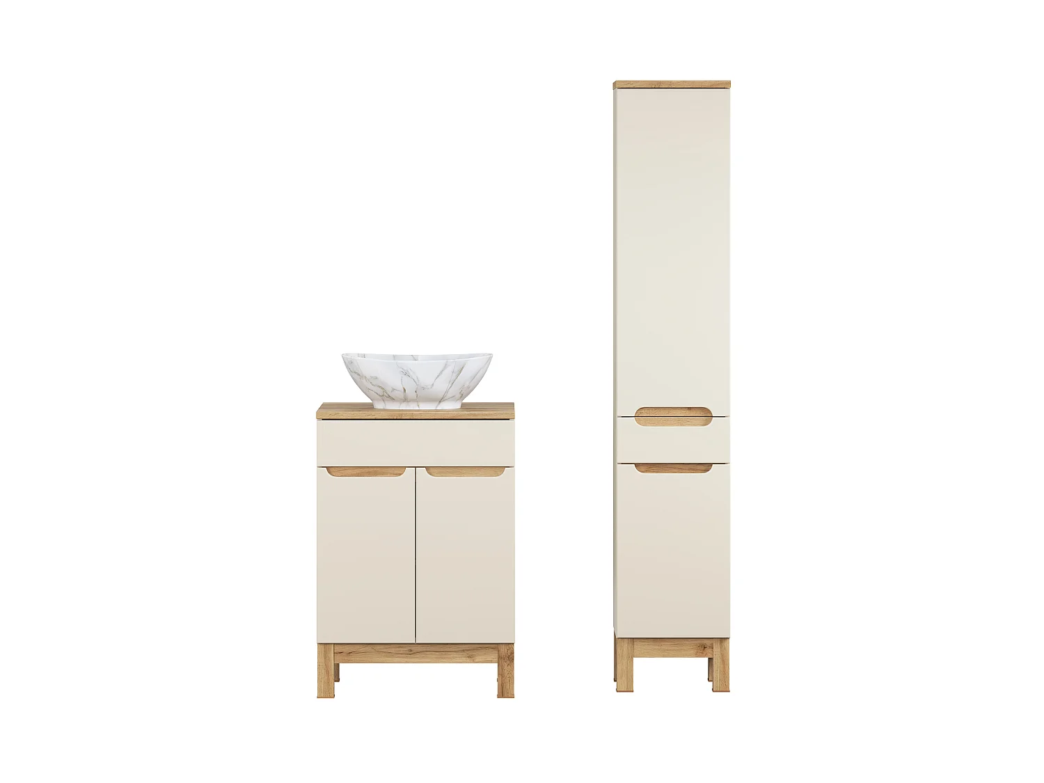 Ensemble de meubles Bali Cashmere 60cm avec plan de travail, lavabo à poser Pati et armoire haute