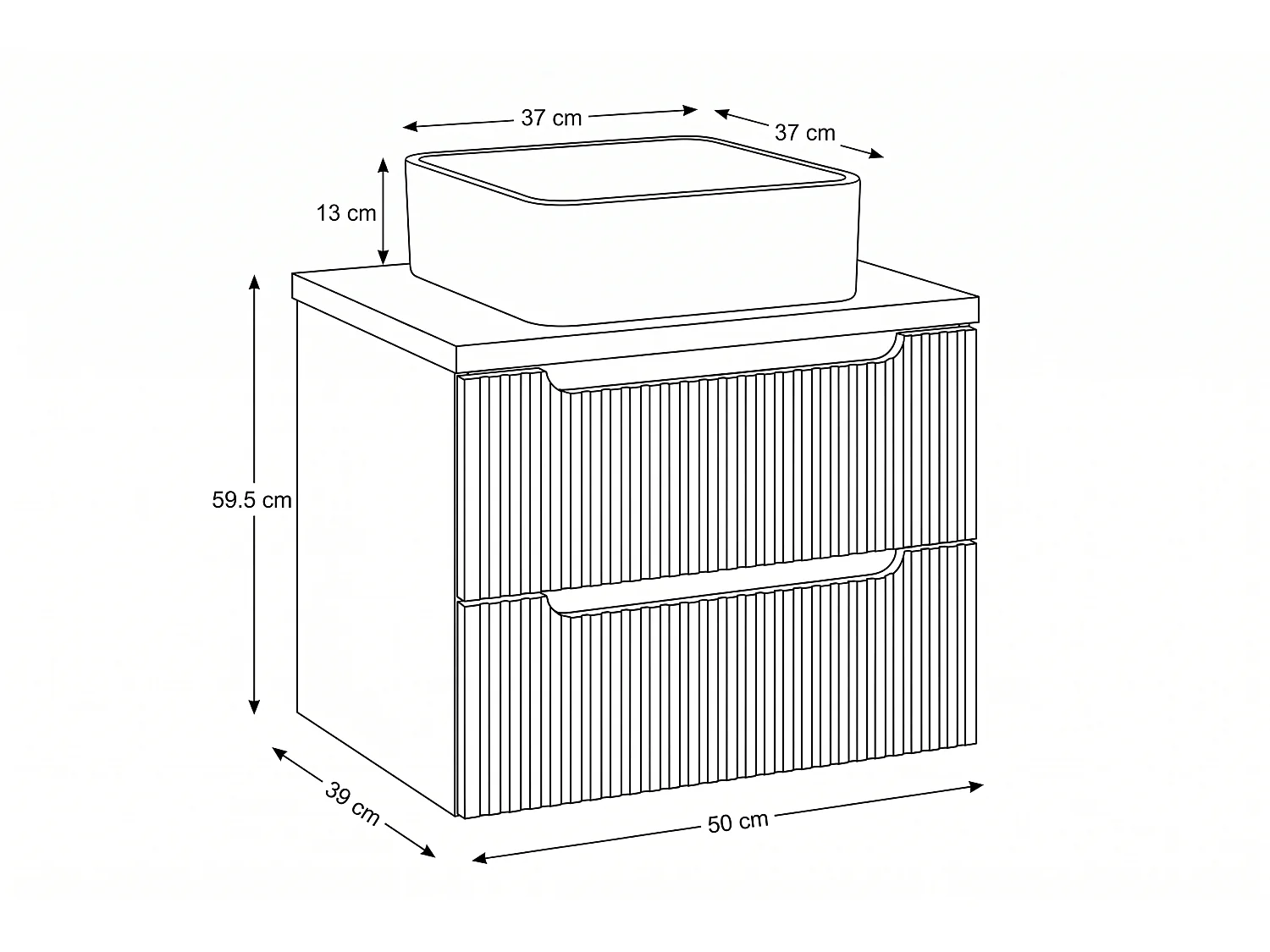 Meuble Kervo avec lavabo de 50 cm et plan de travail