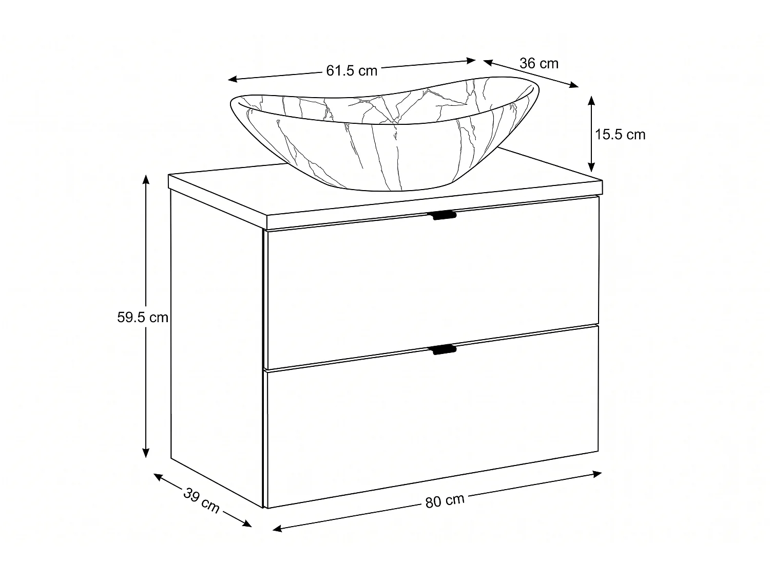 Meuble Valeno avec lavabo de 80 cm et plan de travail