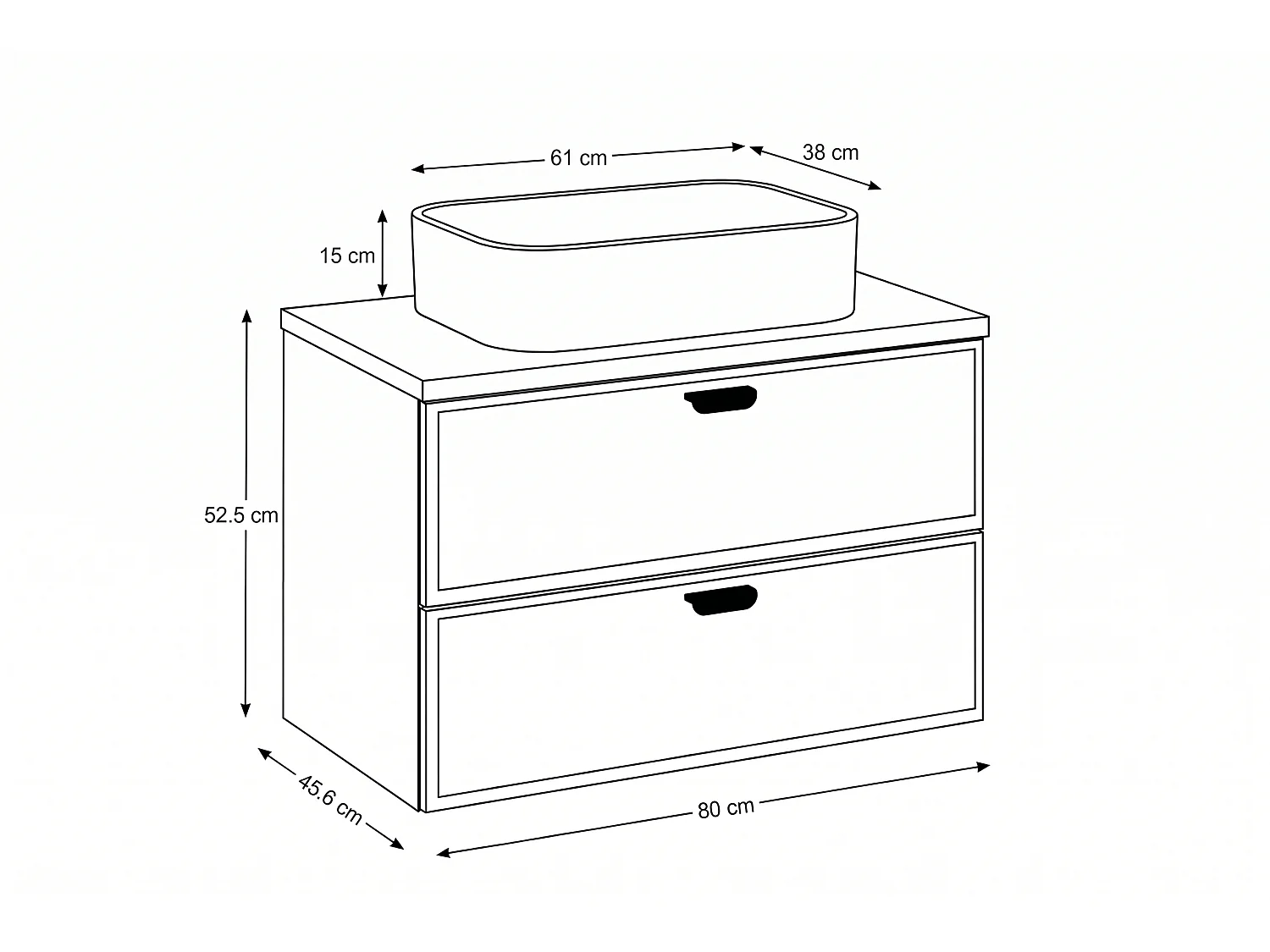Meuble Sento avec lavabo de 80 cm et plan de travail