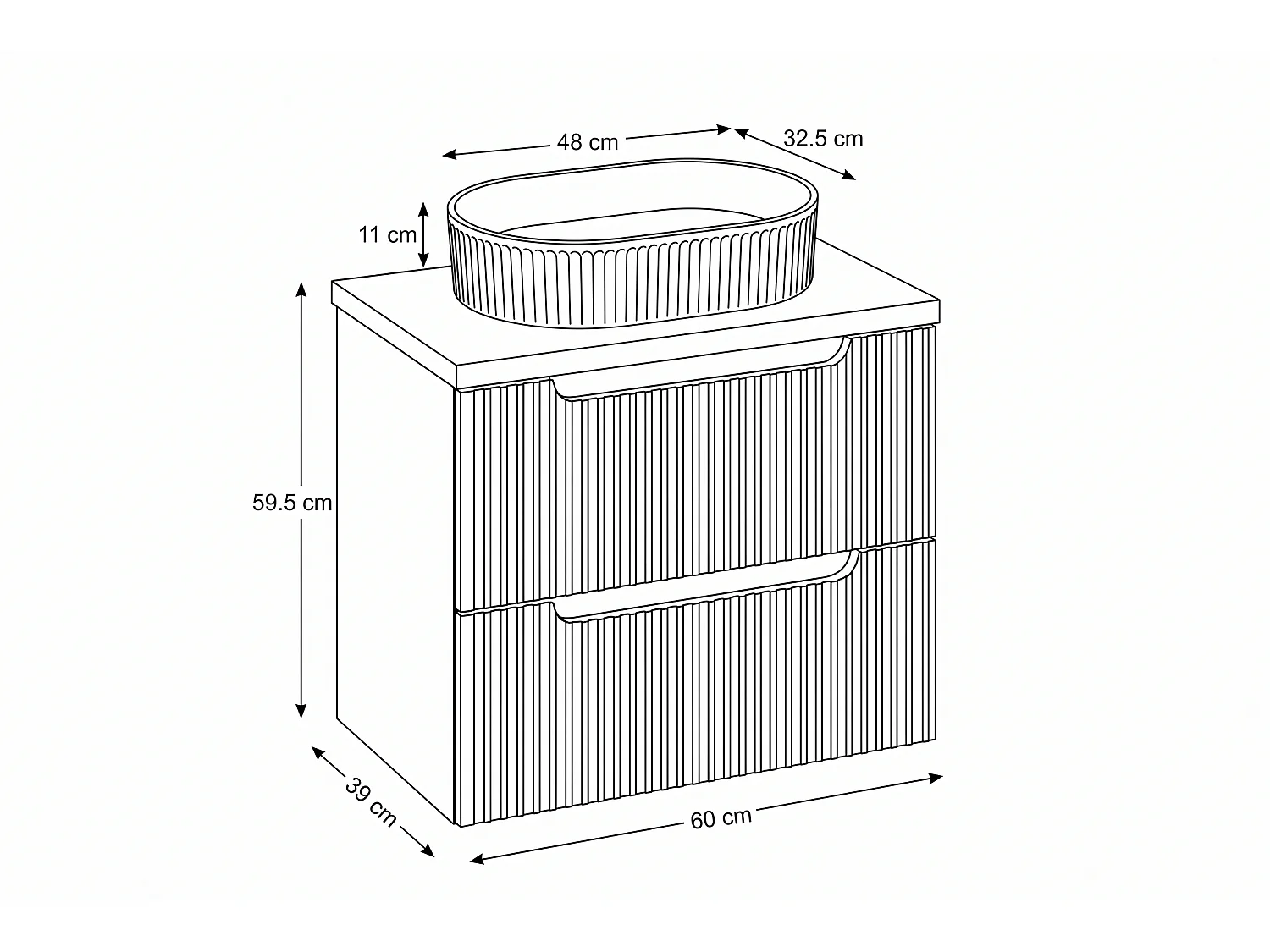 Meuble Primero avec lavabo de 60 cm et plan de travail