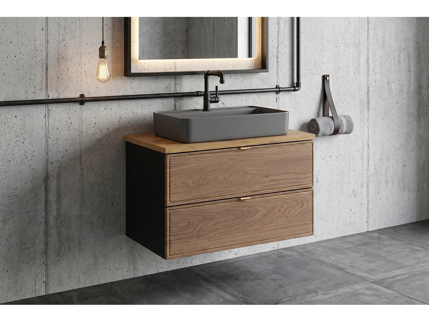 Meuble Elvio avec lavabo de 80 cm et plan de travail
