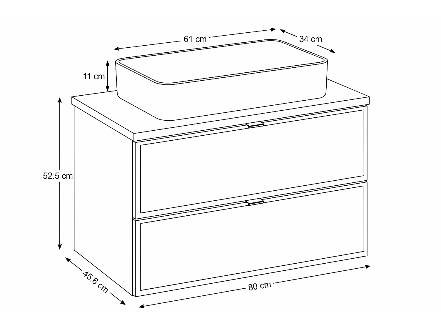 Meuble Elvio avec lavabo de 80 cm et plan de travail
