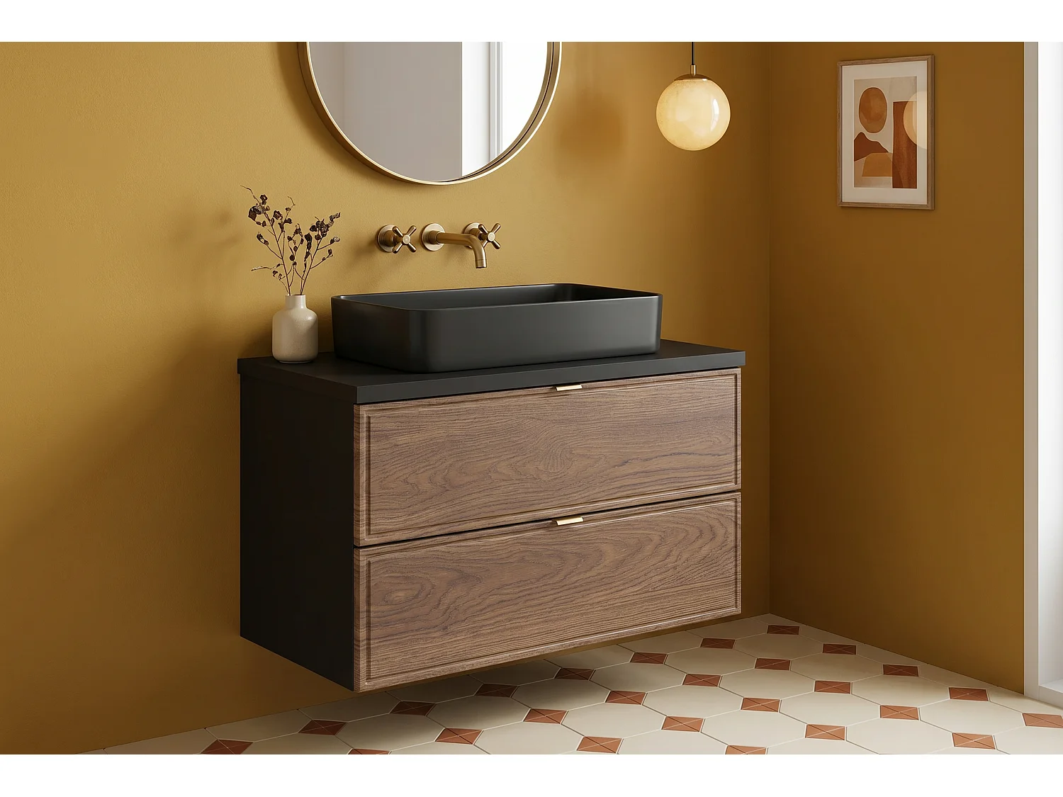 Meuble Nerio avec lavabo de 80 cm et plan de travail