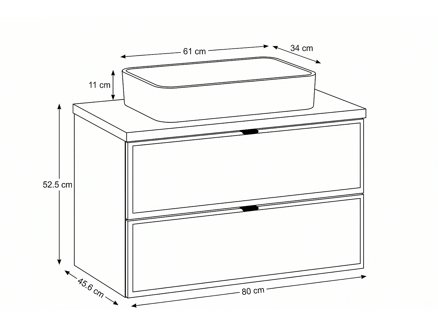Meuble Nerio avec lavabo de 80 cm et plan de travail