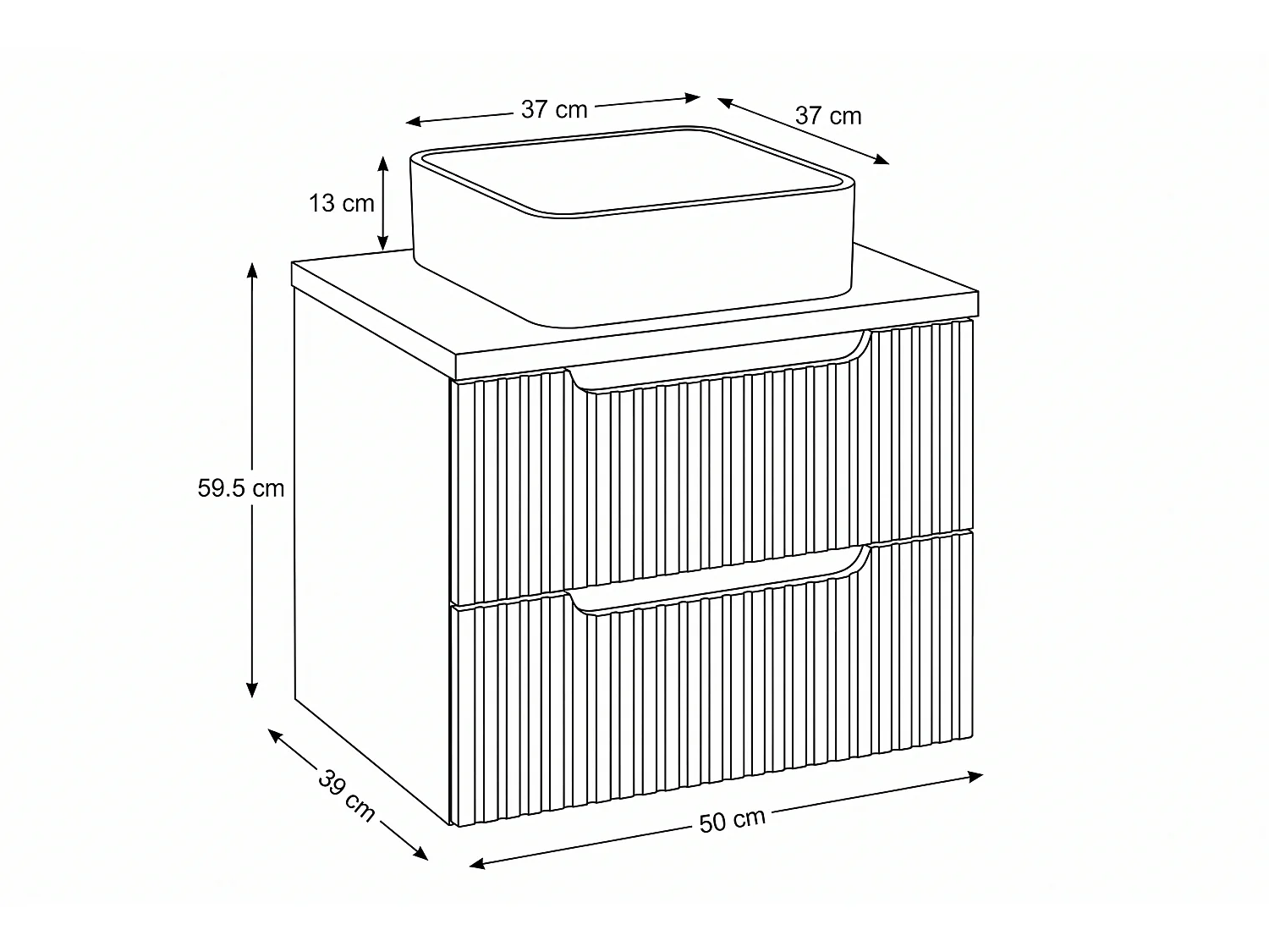 Meuble Brento avec lavabo de 50 cm et plan de travail