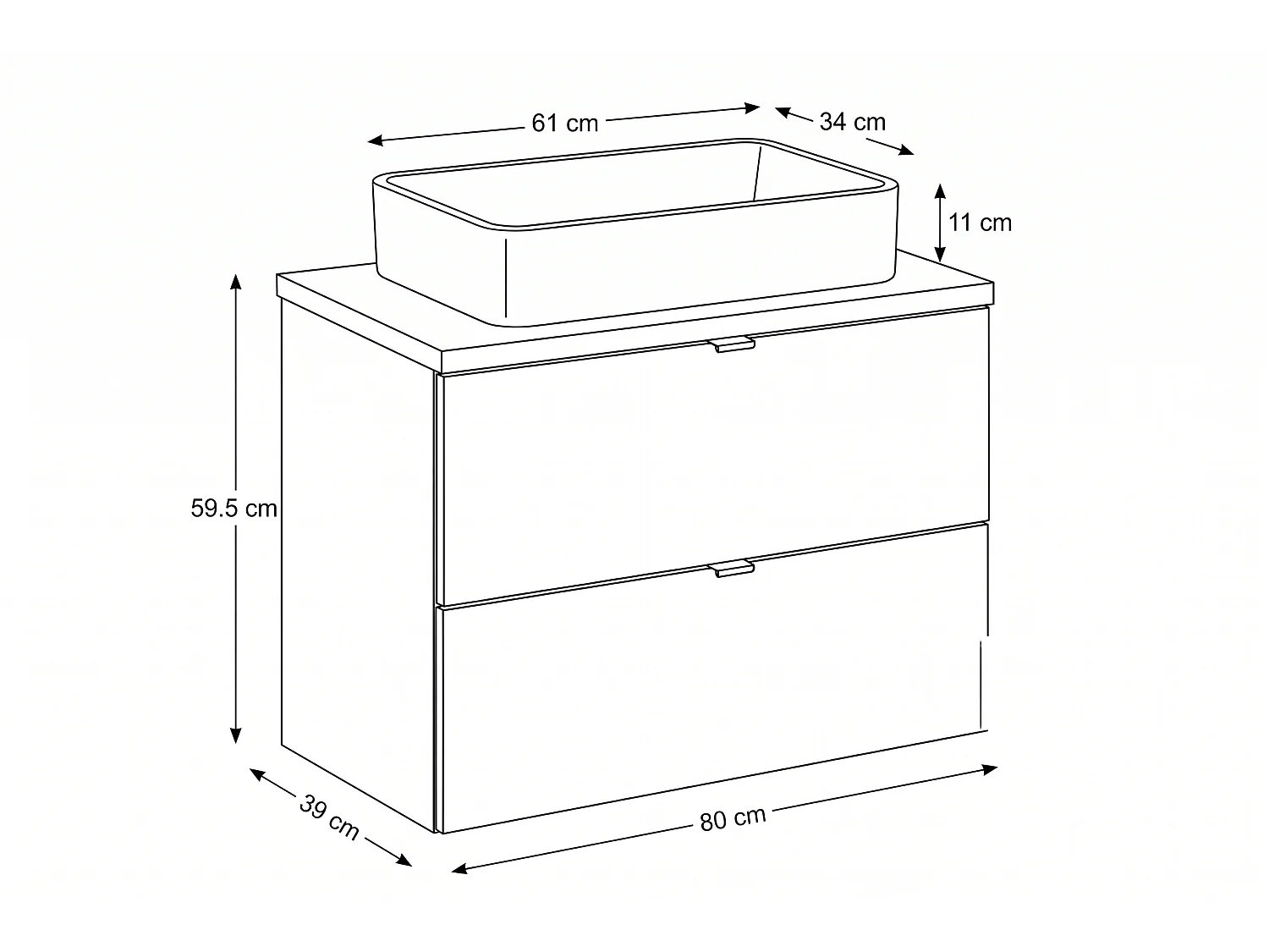 Móvel Quadro com lavatório de 80 cm e tampo