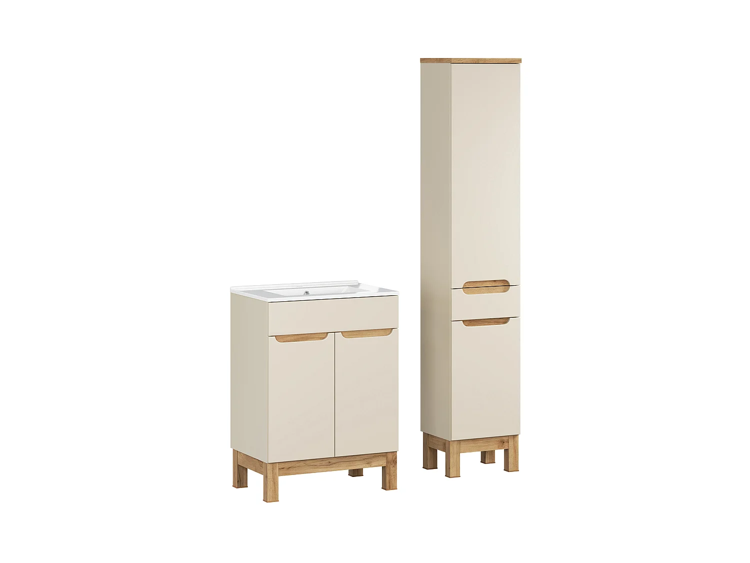 Bali Cashmere Conjunto de muebles de 60cm con lavabo Lava y armario alto