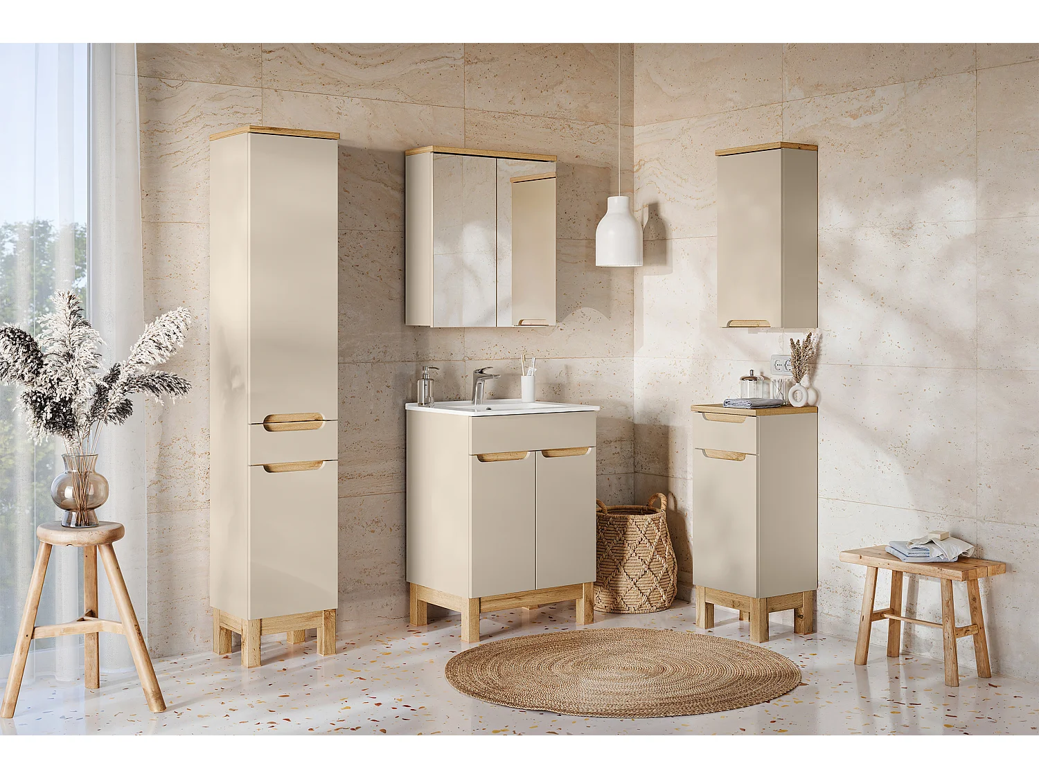 Bali Cashmere Conjunto de muebles de 60cm con lavabo Lava y armario alto