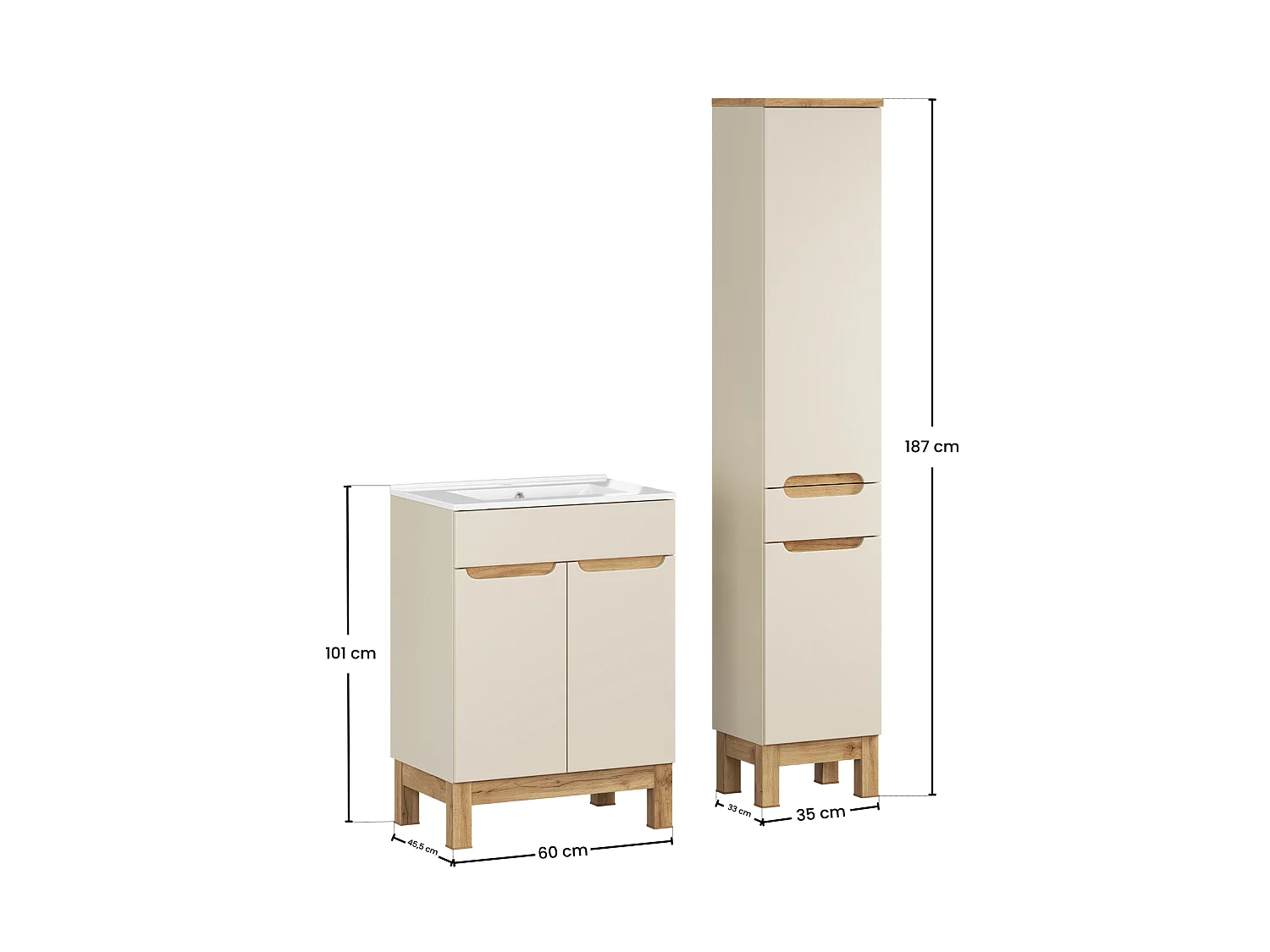 Bali Cashmere Conjunto de muebles de 60cm con lavabo Lava y armario alto
