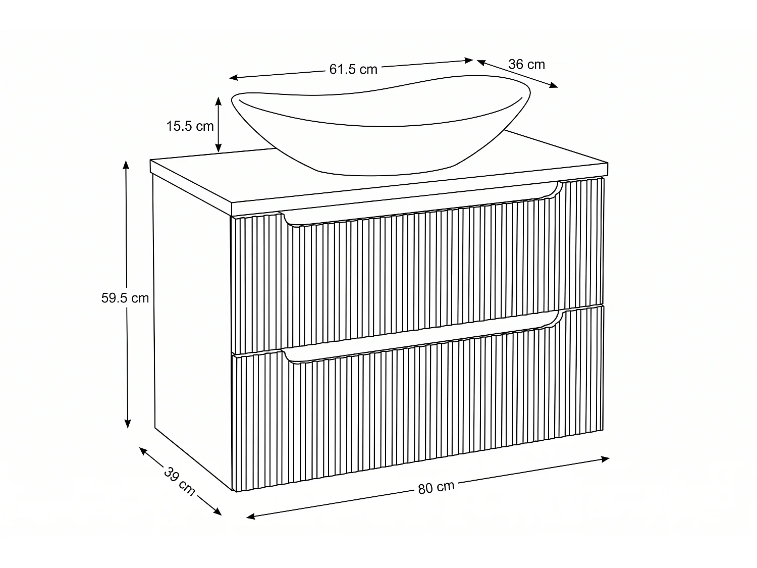 Meuble Nesto avec lavabo de 80 cm et plan de travail
