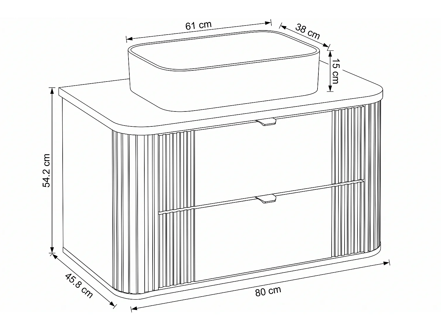 Meuble Havo avec lavabo de 80 cm et plan de travail