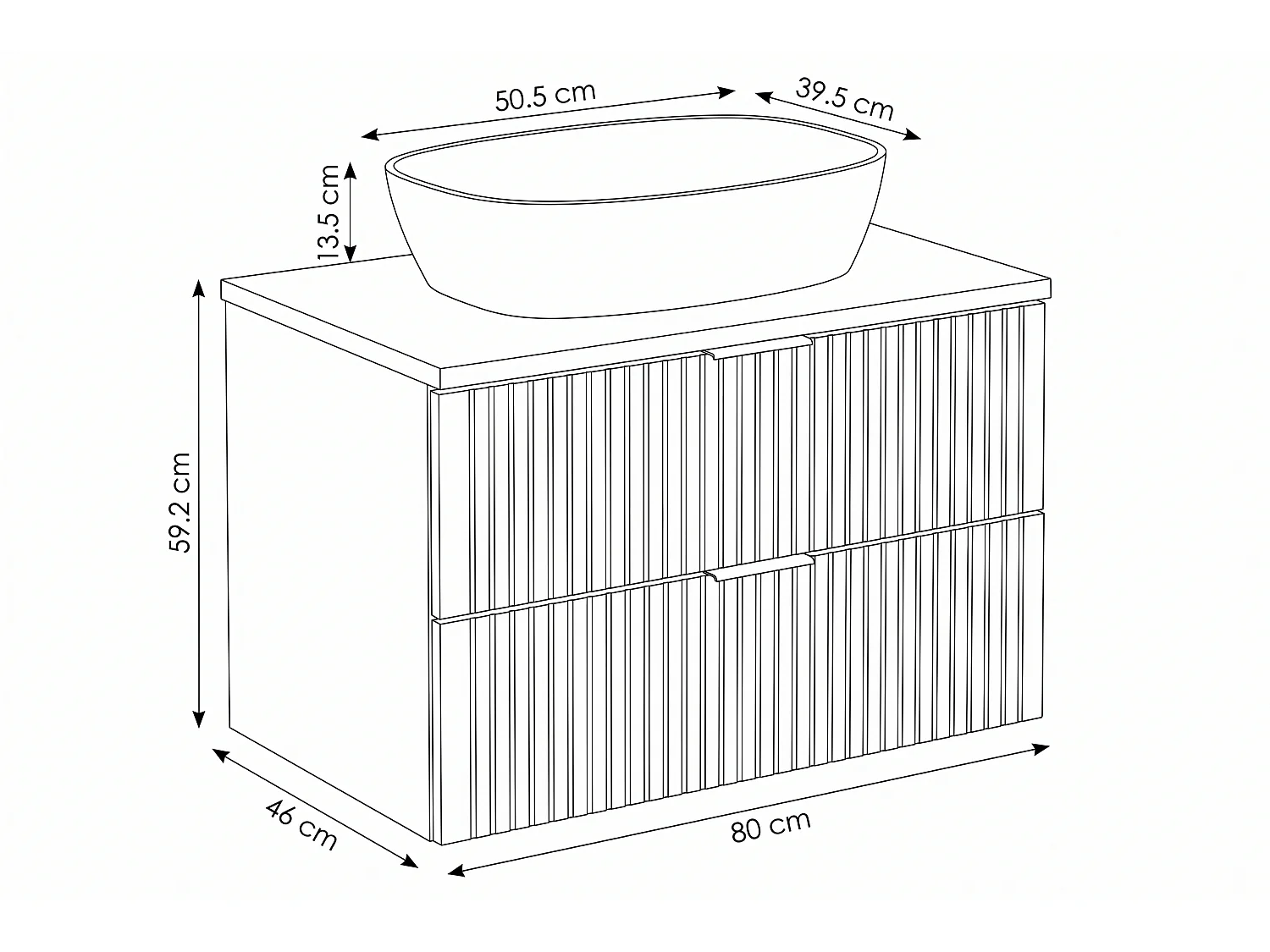Meuble Camino avec lavabo de 80 cm et plan de travail