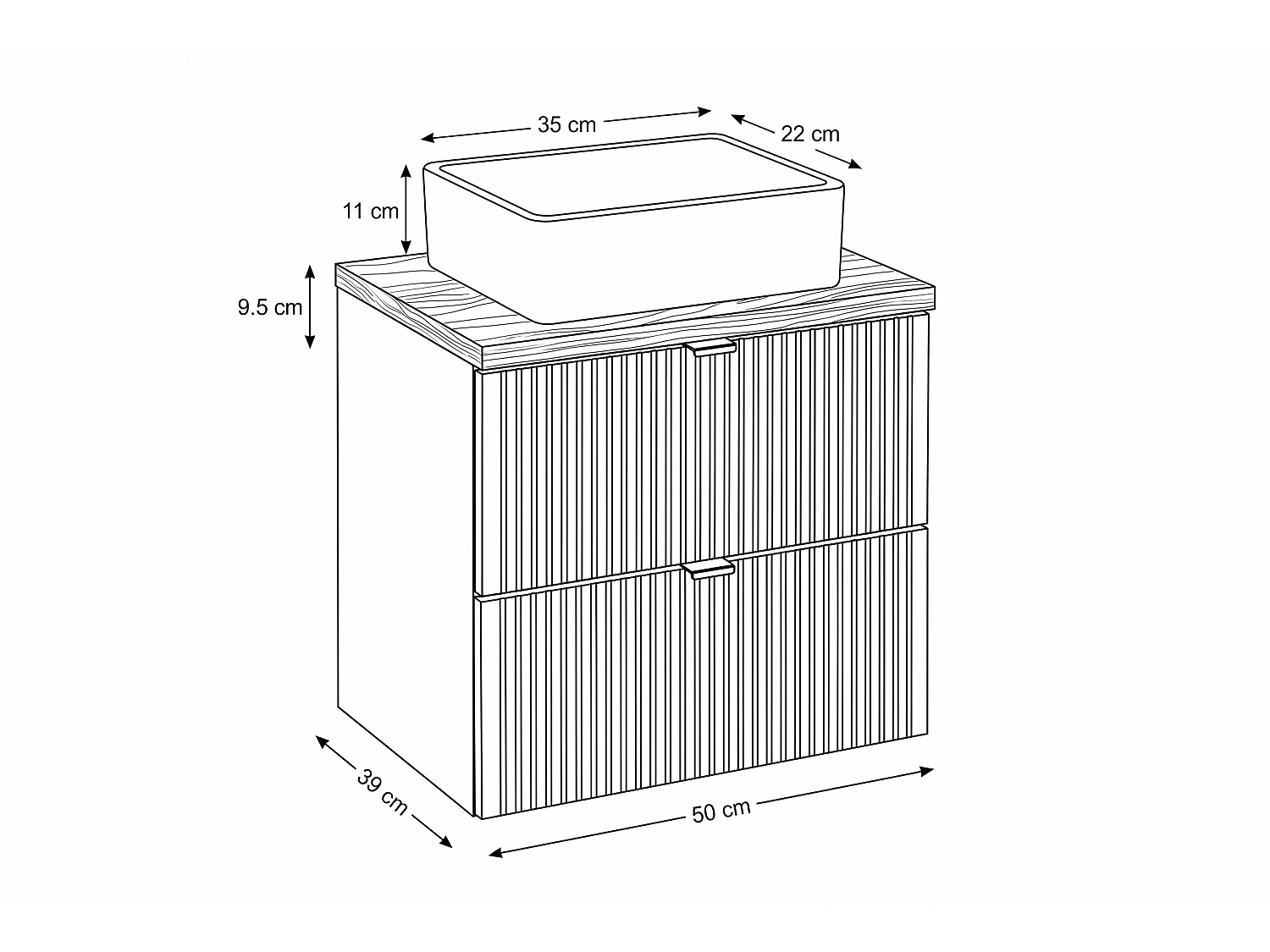 Meuble Lario avec lavabo de 50 cm et plan de travail
