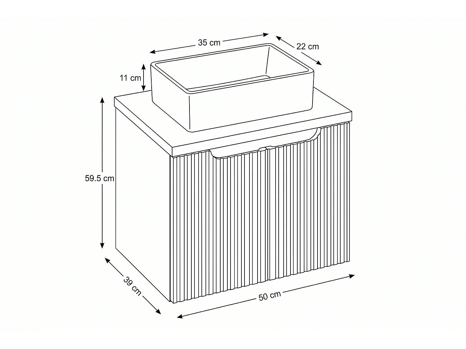 Meuble Torino Max avec lavabo de 50 cm et plan de travail
