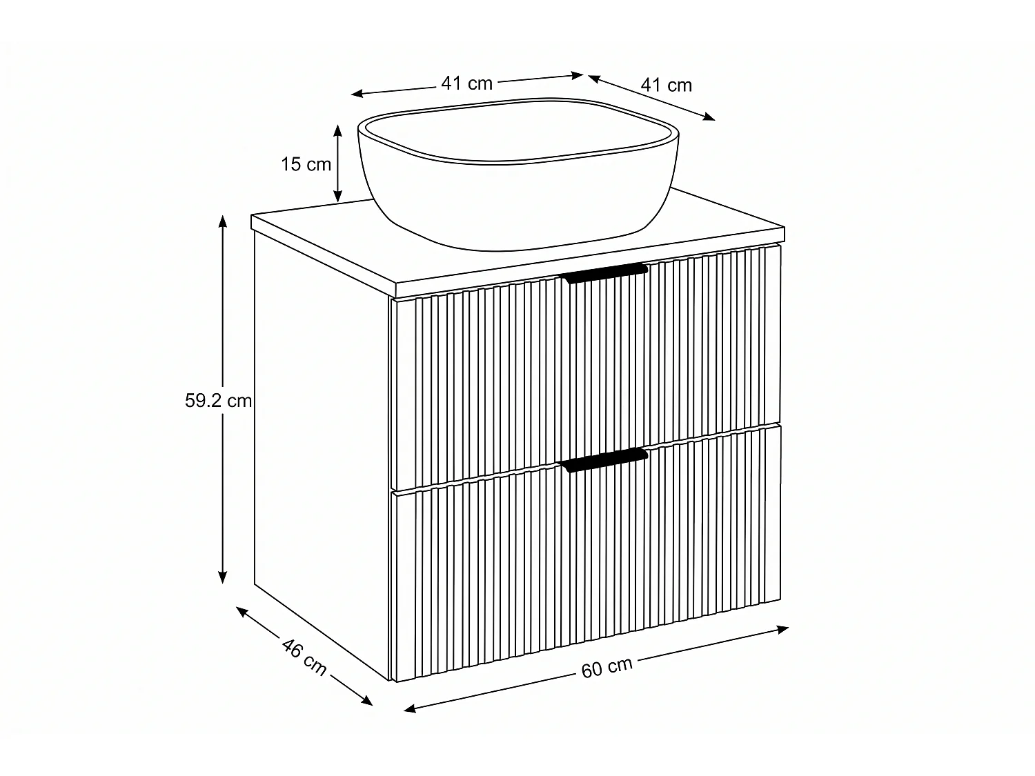 Meuble Kario avec lavabo de 60 cm et plan de travail