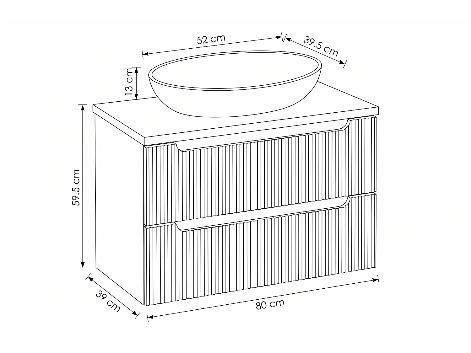 Meuble Brixen avec lavabo de 80 cm et plan de travail