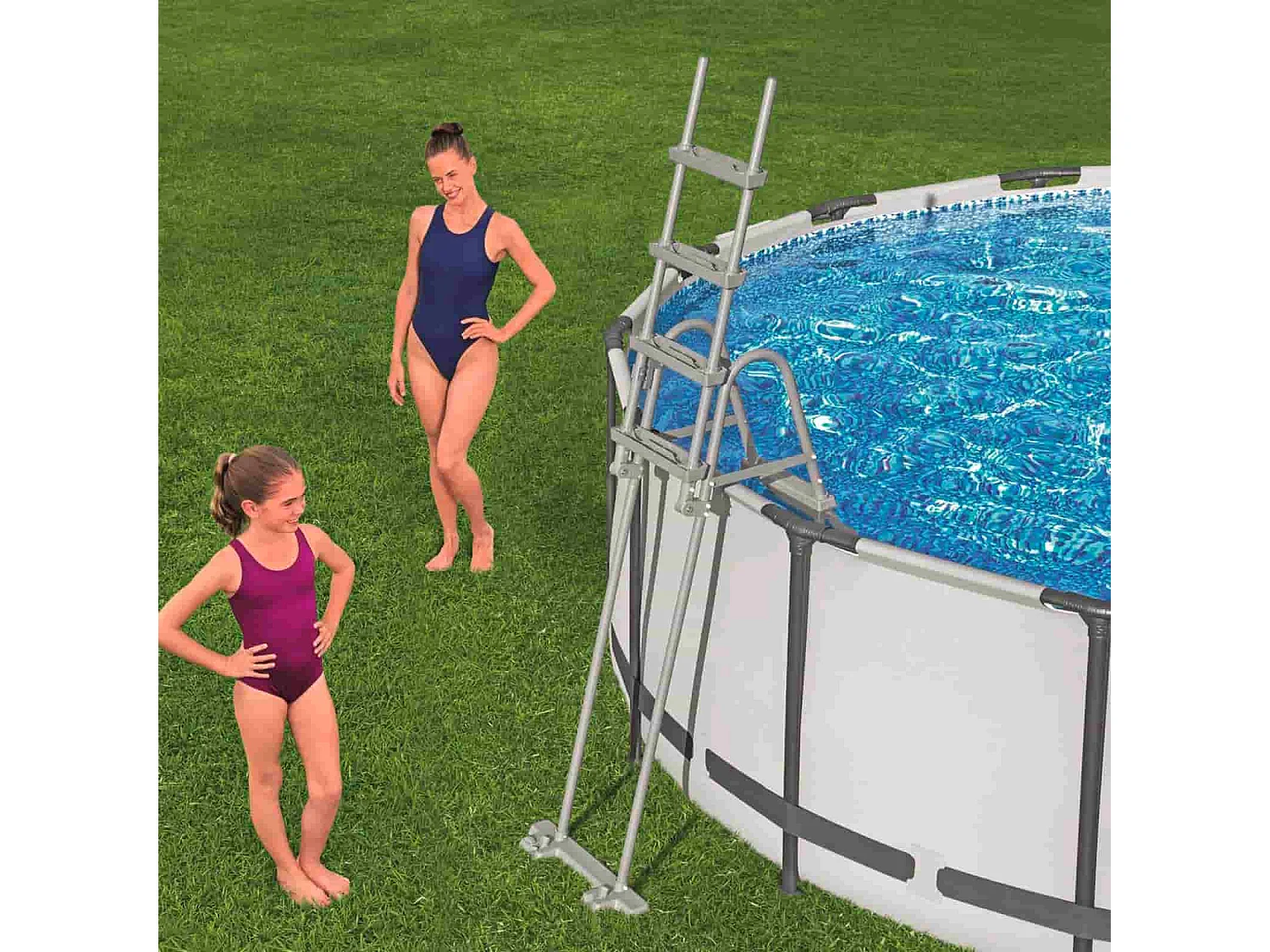 Escalera de Seguridad Bestway Flip & Lock 76 x 118,5 x 163 cm para Piscinas Desmontables de 122 cm de Altura