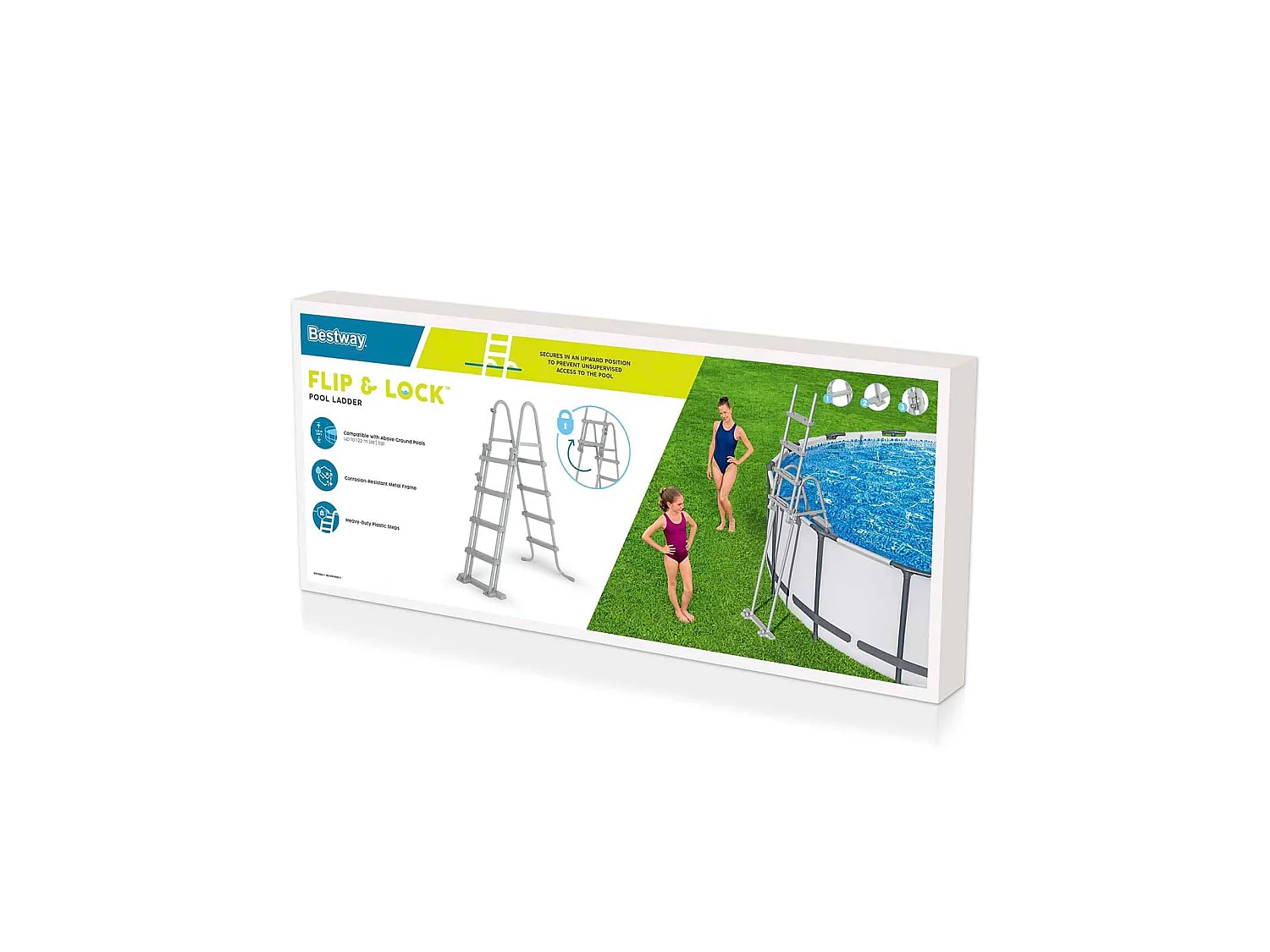 Escalera de Seguridad Bestway Flip & Lock 76 x 118,5 x 163 cm para Piscinas Desmontables de 122 cm de Altura